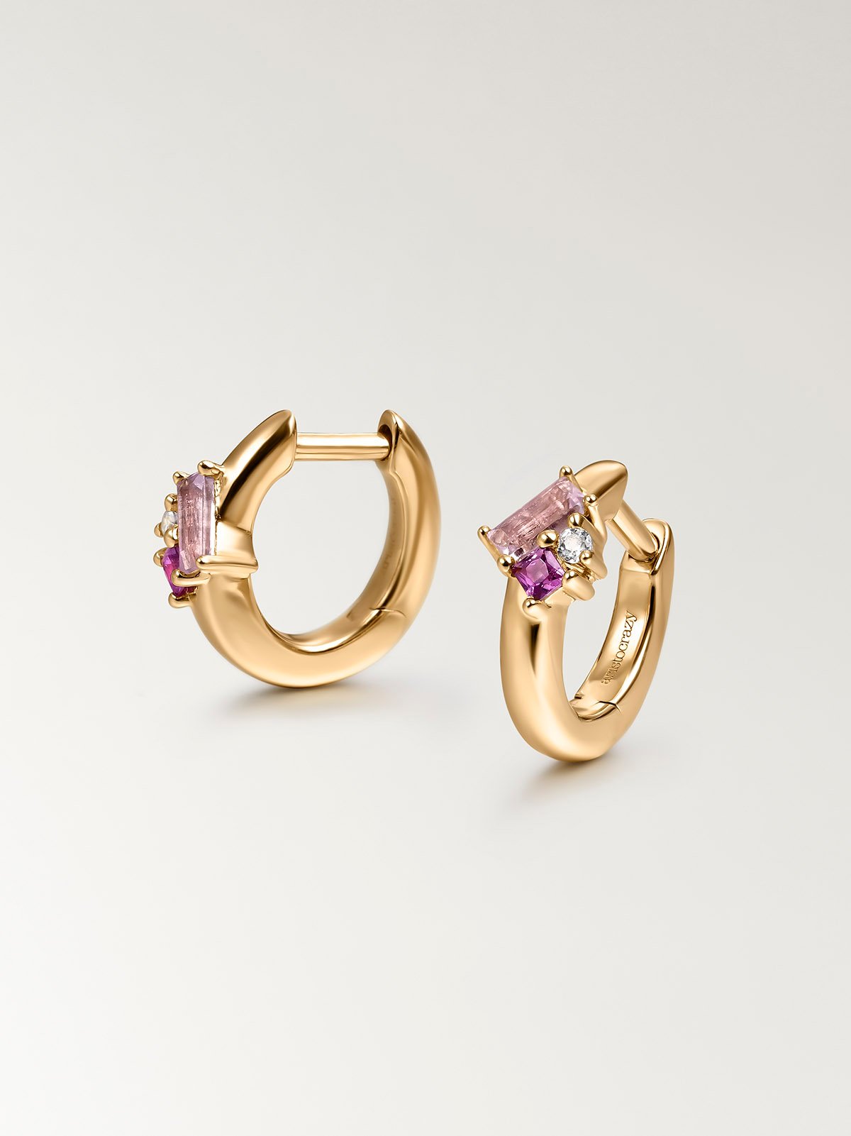 Pendientes de plata 925 bañada en oro amarillo de 18K con amatistas, rodolitas y topacios