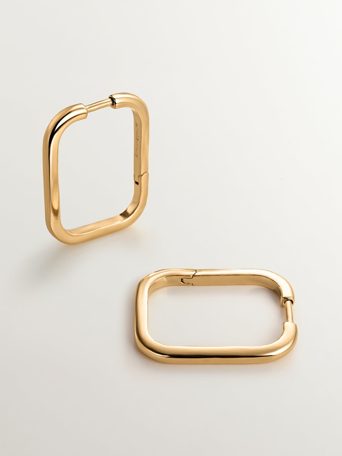 Boucles d'oreilles créoles carrées en argent 925 plaqué or jaune 18K