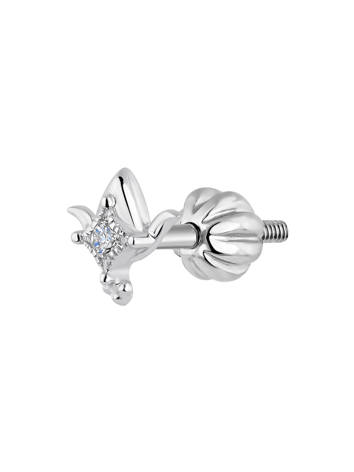 Individual 9K white gold earring with lotus flower shaped diamonds