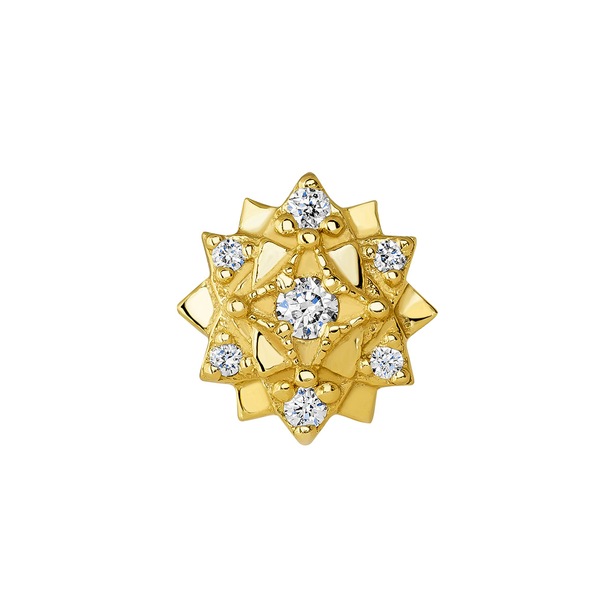18K Yellow Gold Piercing with Diamonds and Flower Shape
