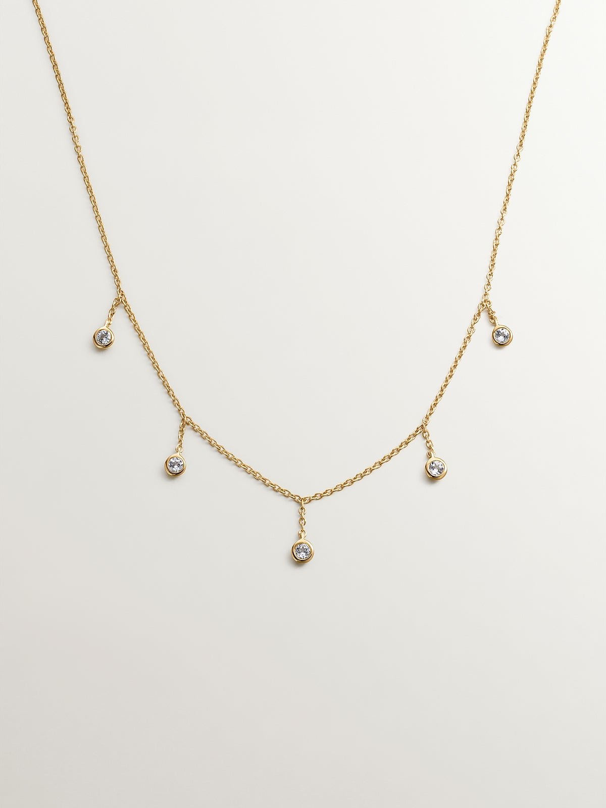 Collier en argent 925 plaqué or jaune 18K avec topazes blanches