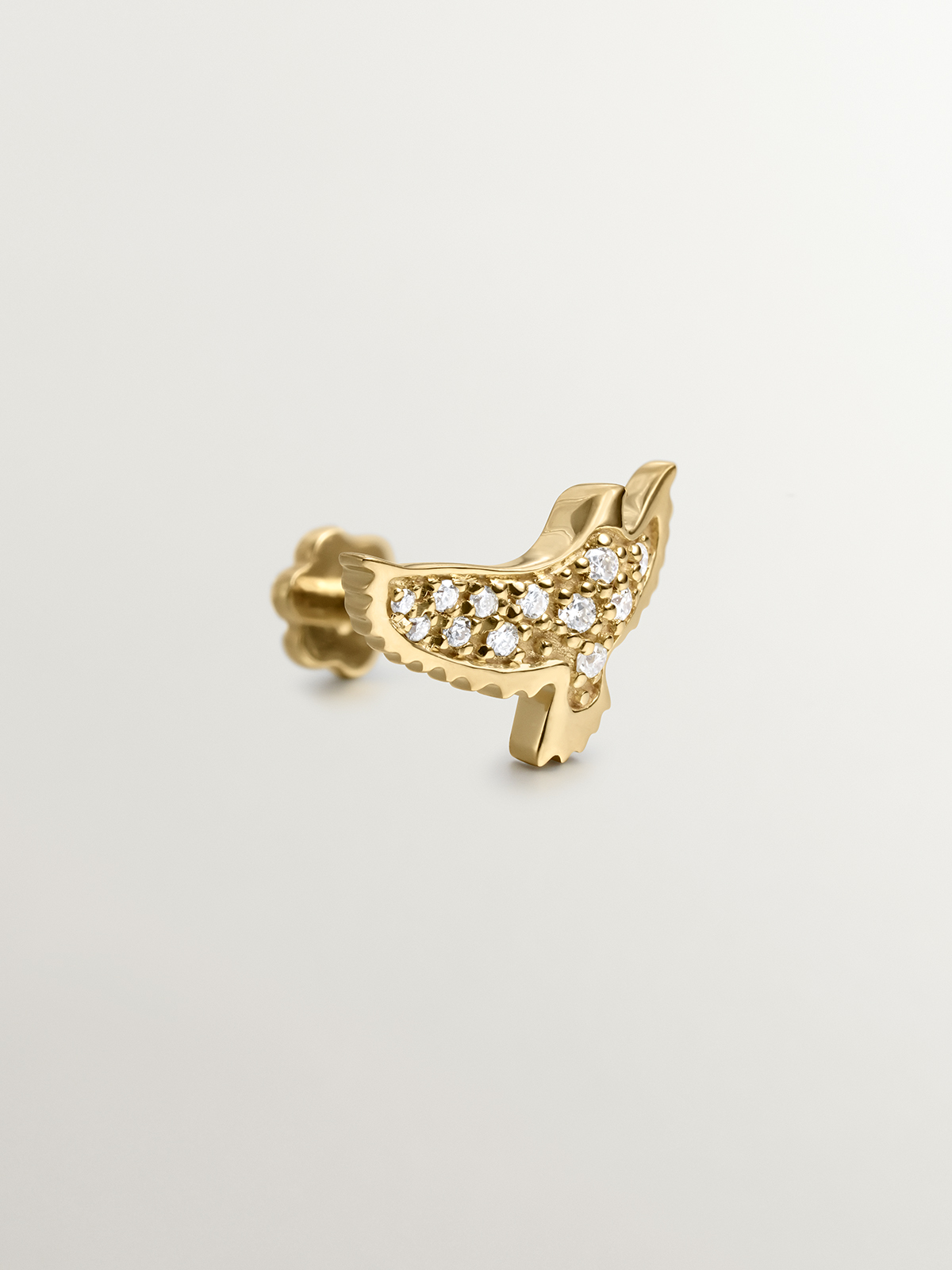 Pendiente individual de oro amarillo de 18K con forma de águila y diamantes