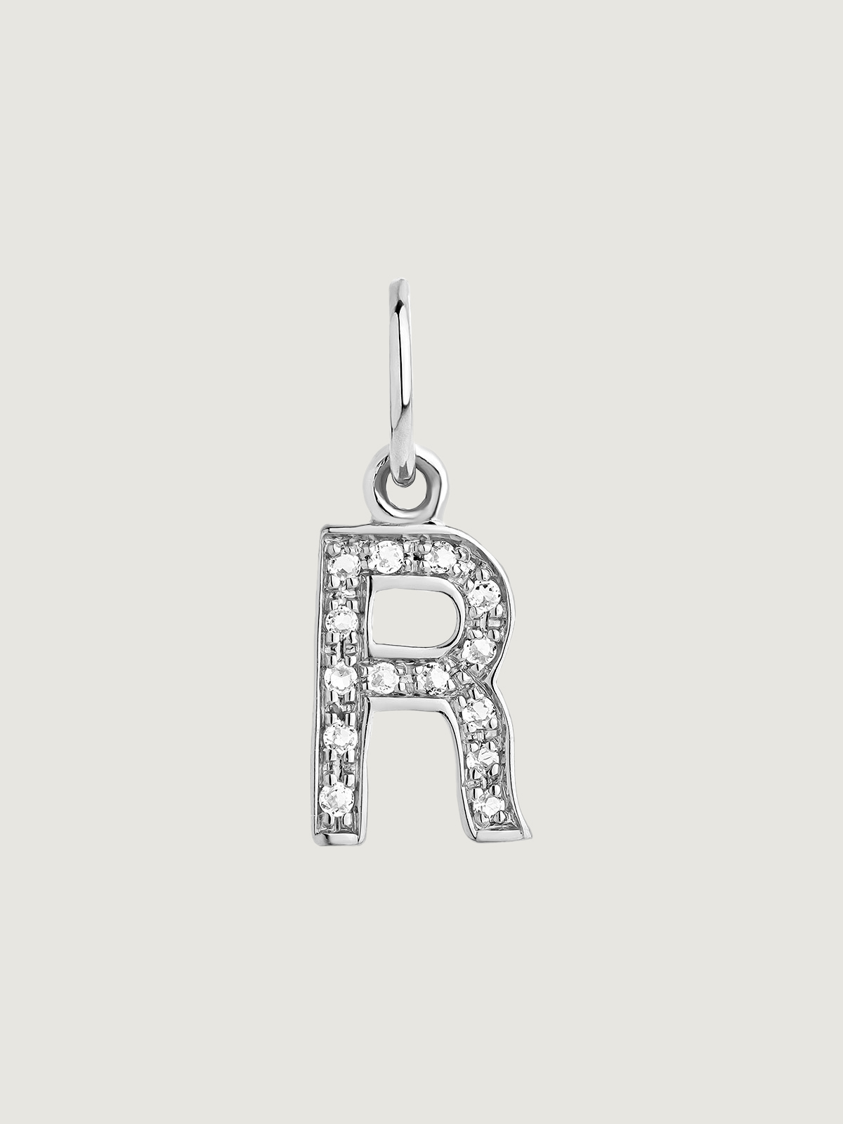 925 Silver Charm and White Topaz Initial R