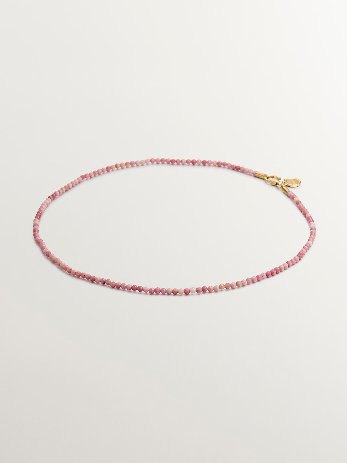 Collar de plata 925 bañada en oro amarillo de 18K con bolitas de rodonita rosa
