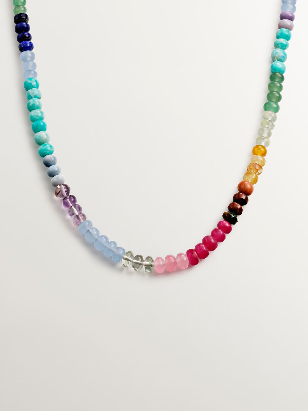 925 Silver necklace bathed in 18K yellow gold with multicolor stone beads.