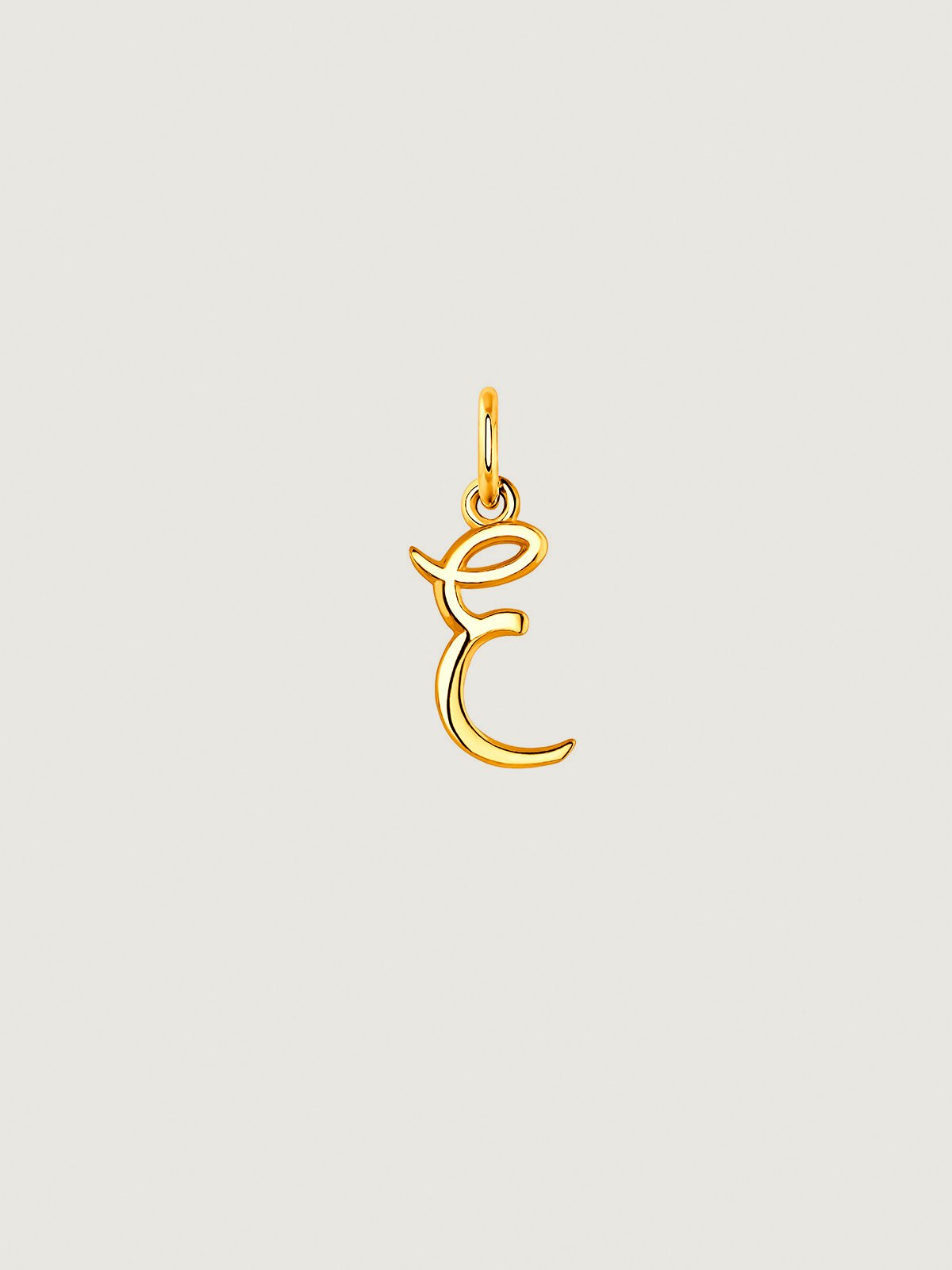 925 Sterling Silver charm coated in 18K yellow gold with initial E.