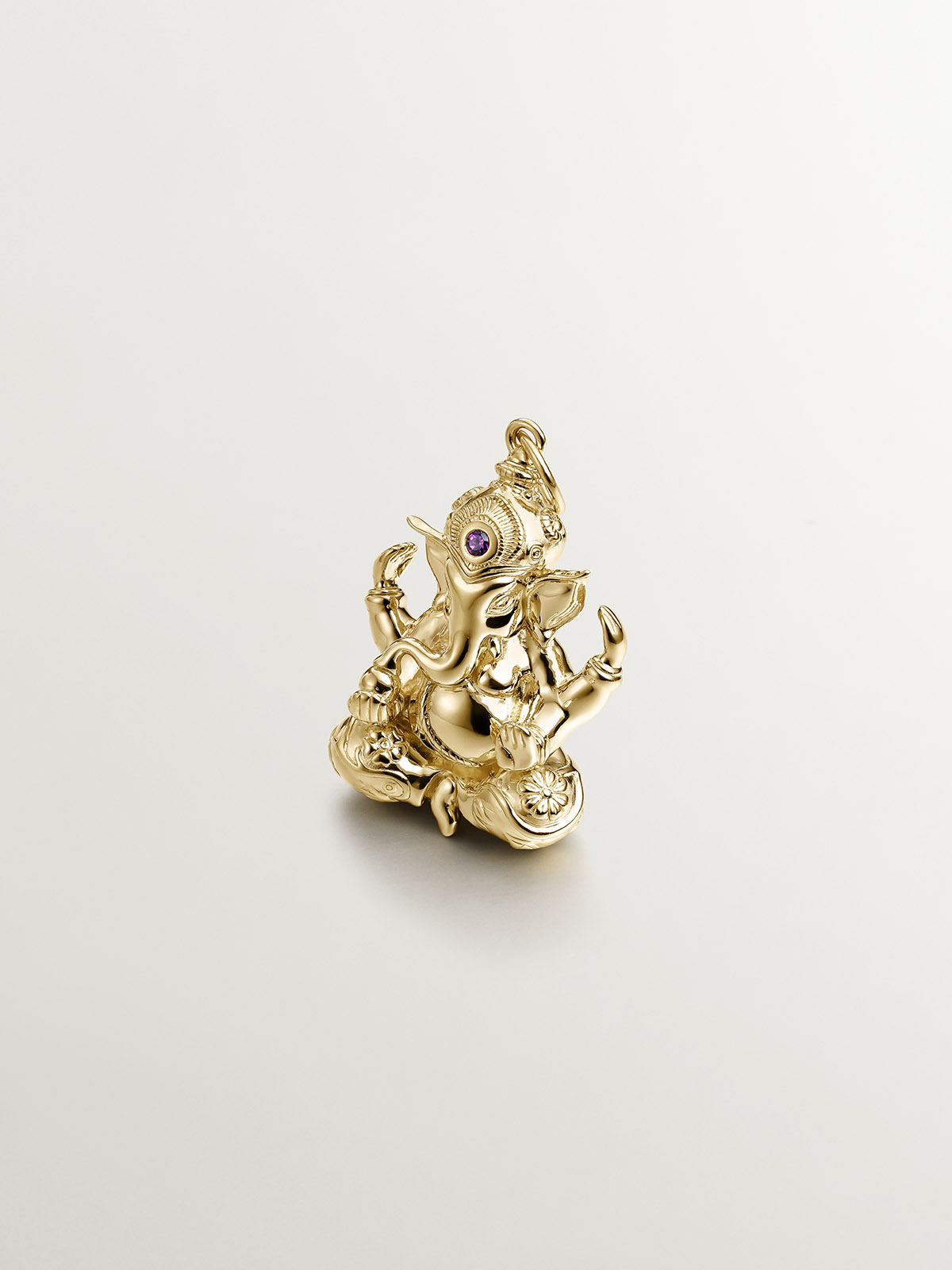 925 silver charm bathed in 18k yellow gold with pink rodolite and elephant shape