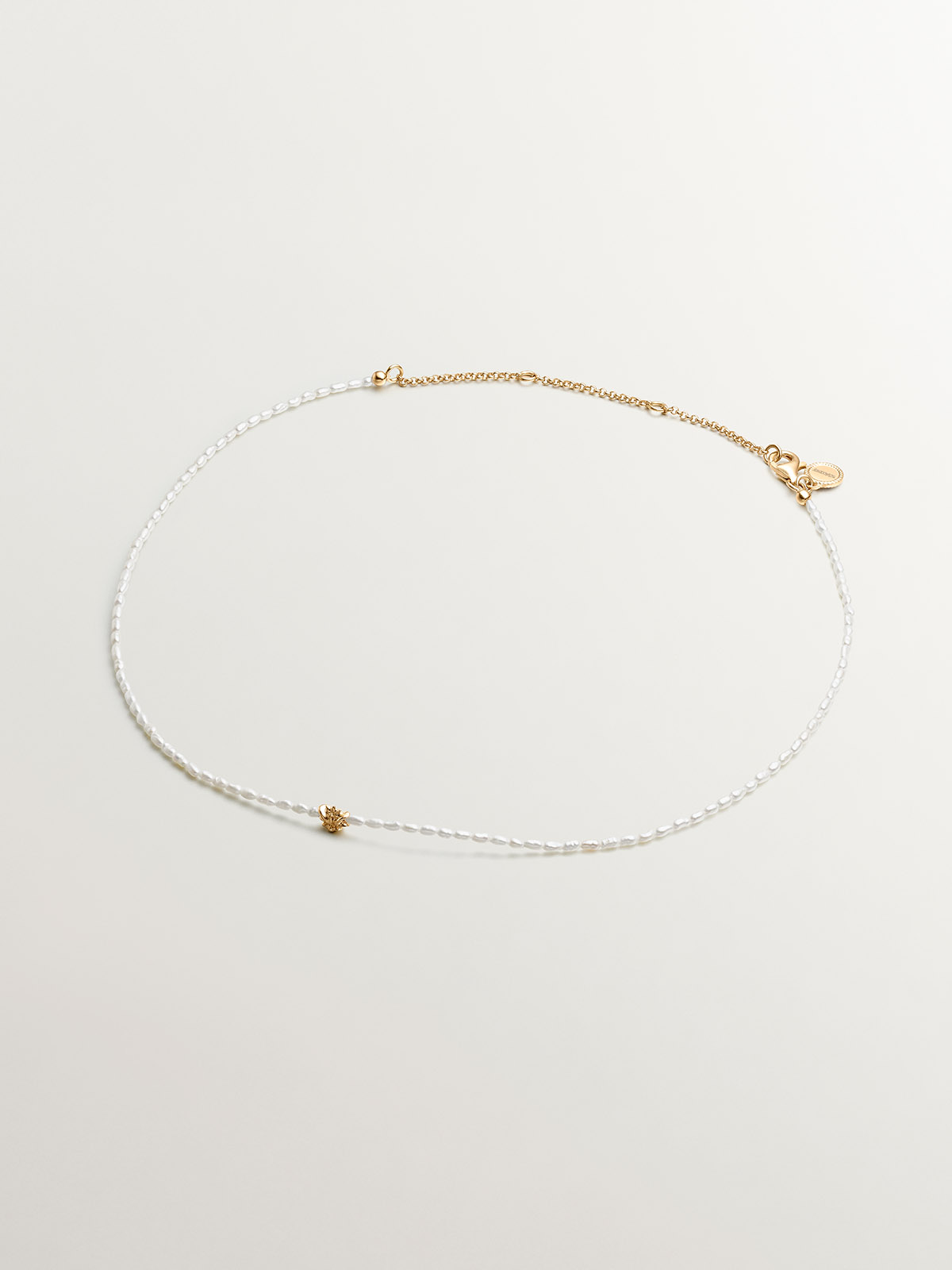 River pearl necklace with 925 silver lotus flower dipped in 18K yellow gold