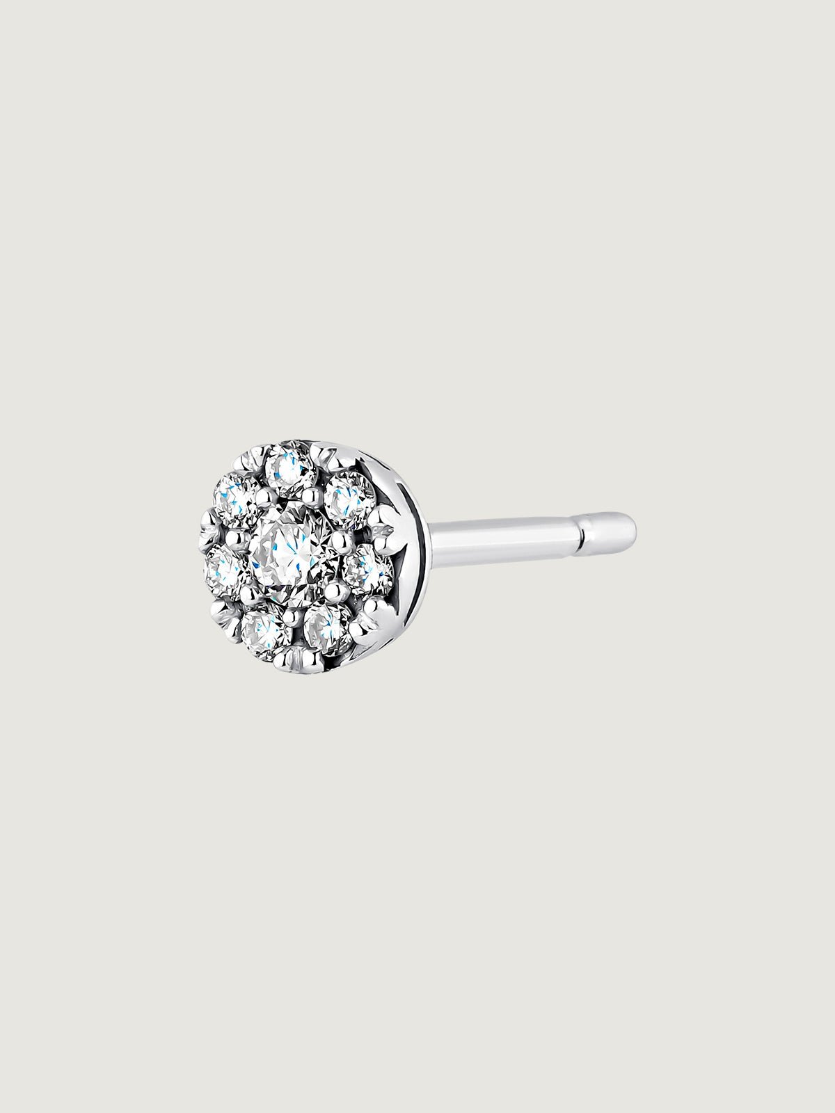 Pendiente individual de oro blanco de 18K con roseta de diamantes