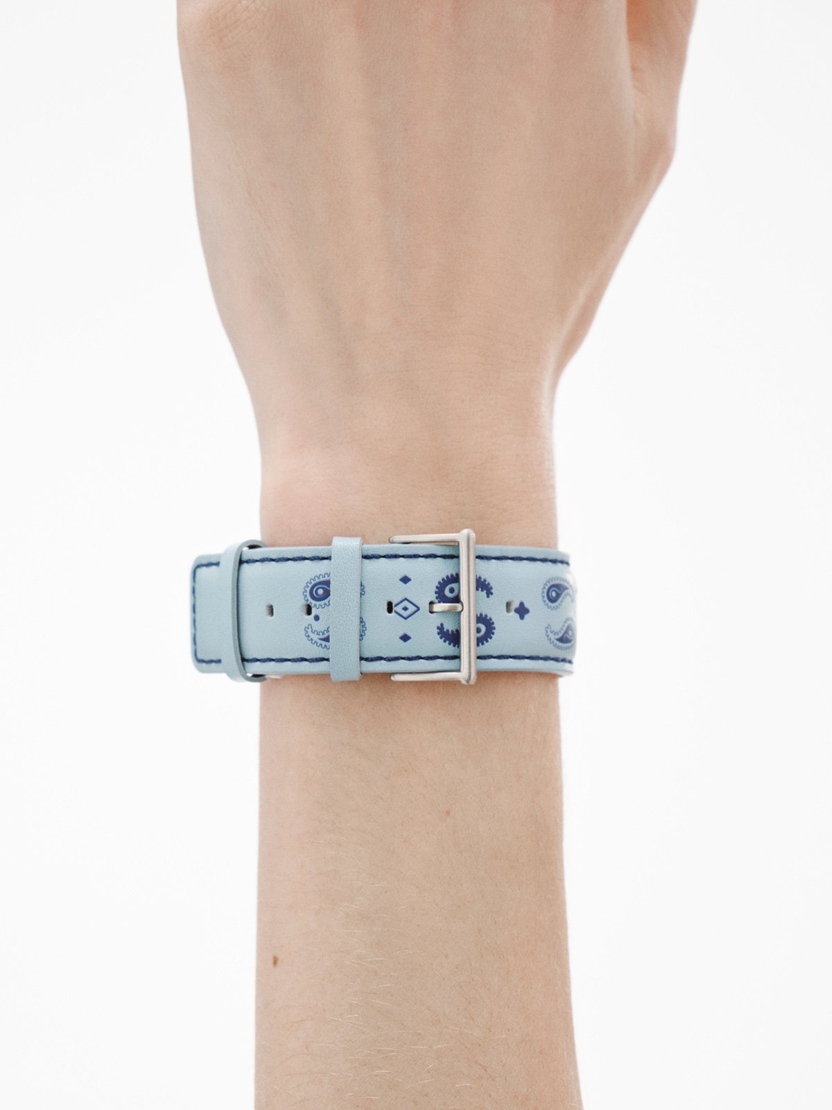 Blue Leather Apple Watch Strap with Ying Yang Print
