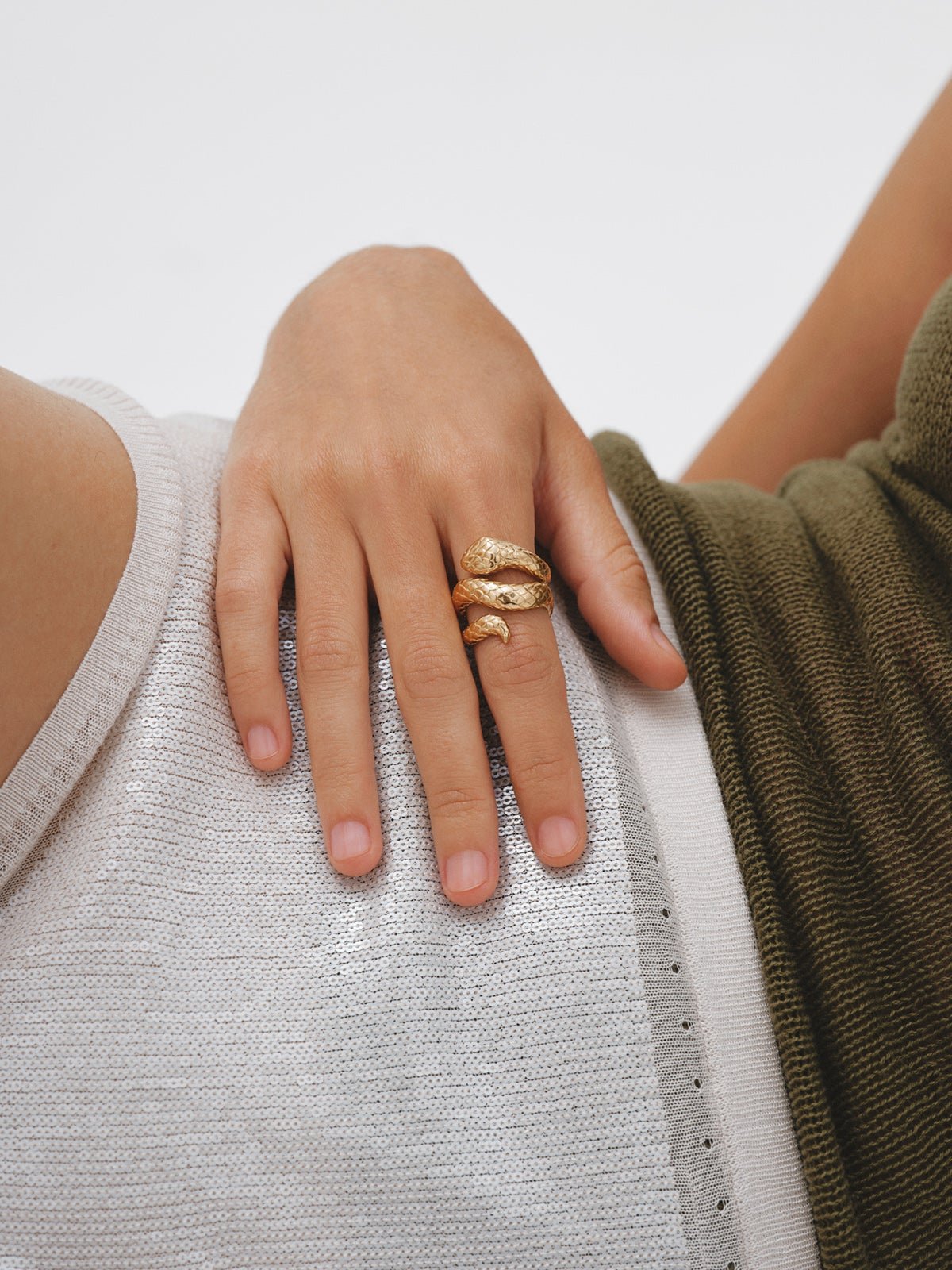 Bague large en argent 925 plaqué or jaune 18K en forme de serpent