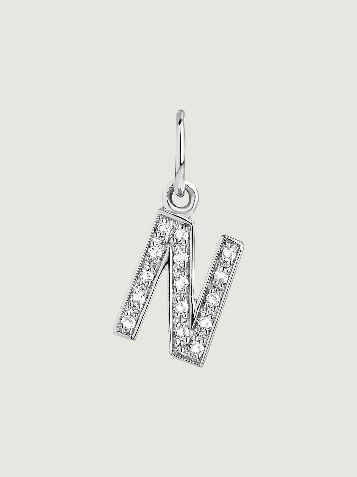 925 Silver Charm with White Topaz Initial N