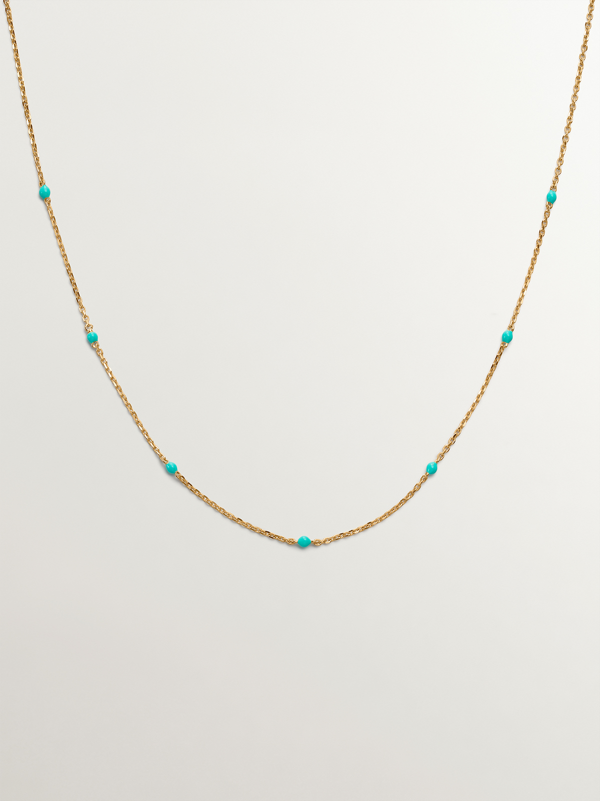 Cadena de oro amarillo de 9K con bolitas de esmalte turquesa