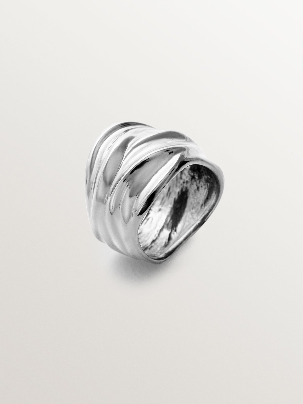 Wide textured 925 silver ring
