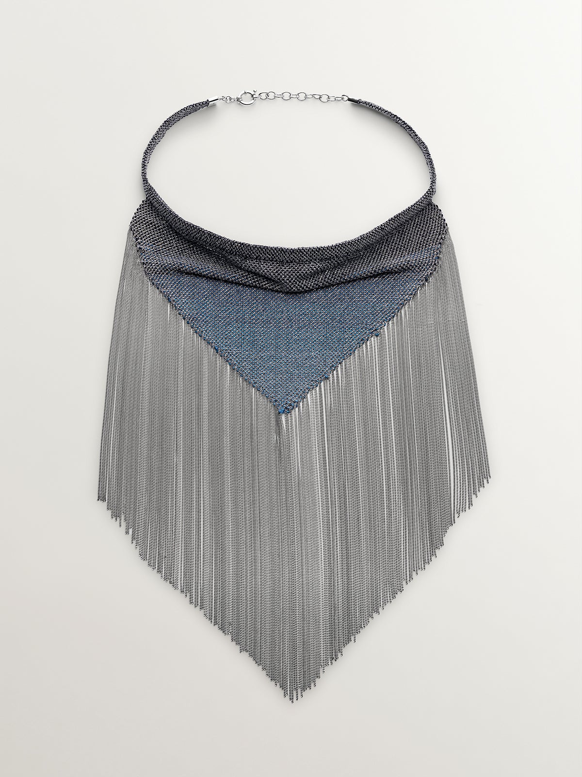 Collar bandana de malla de plata 925 y seda