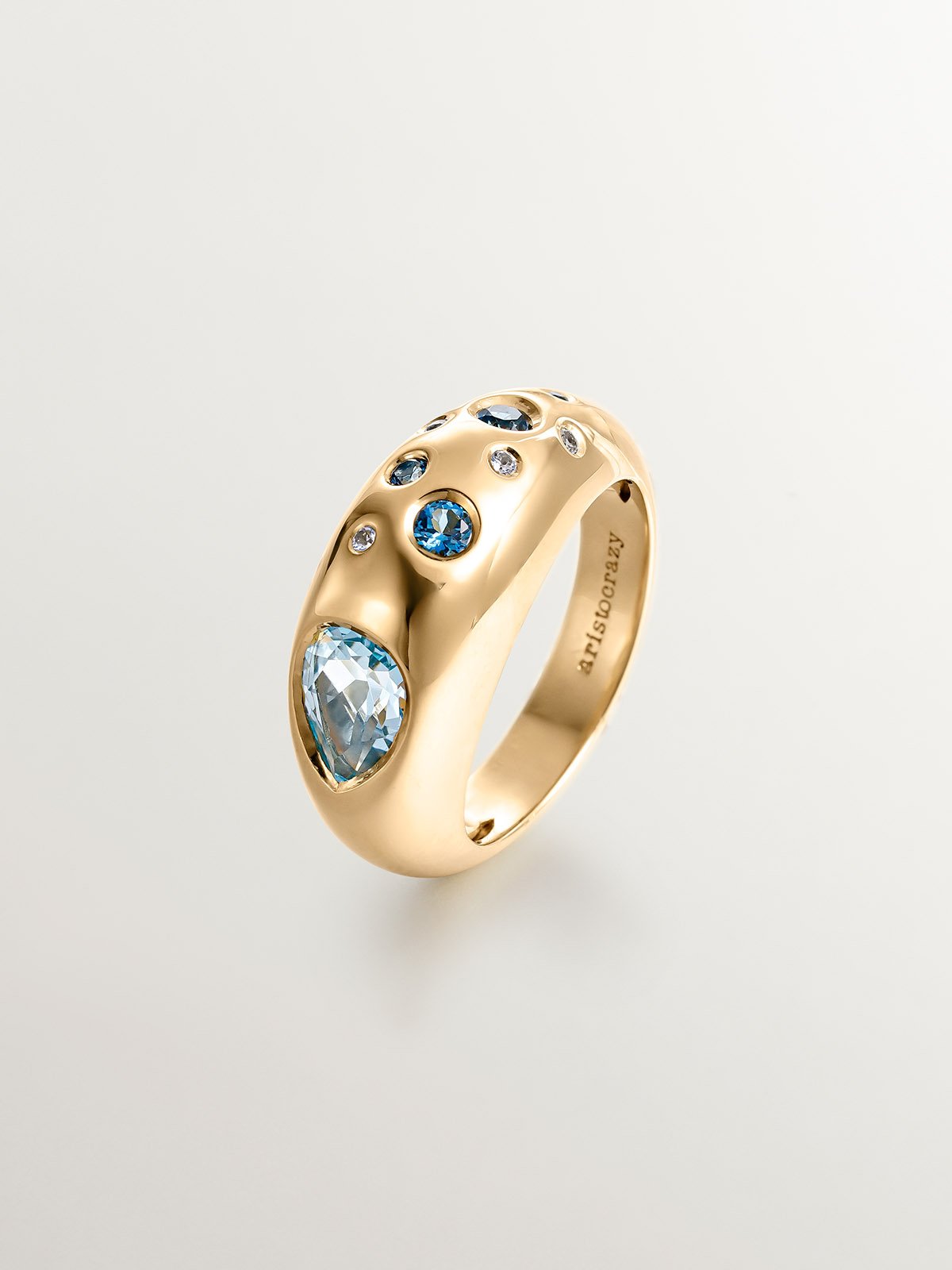 18K yellow gold plated 925 silver ring with sky blue and London blue topazes