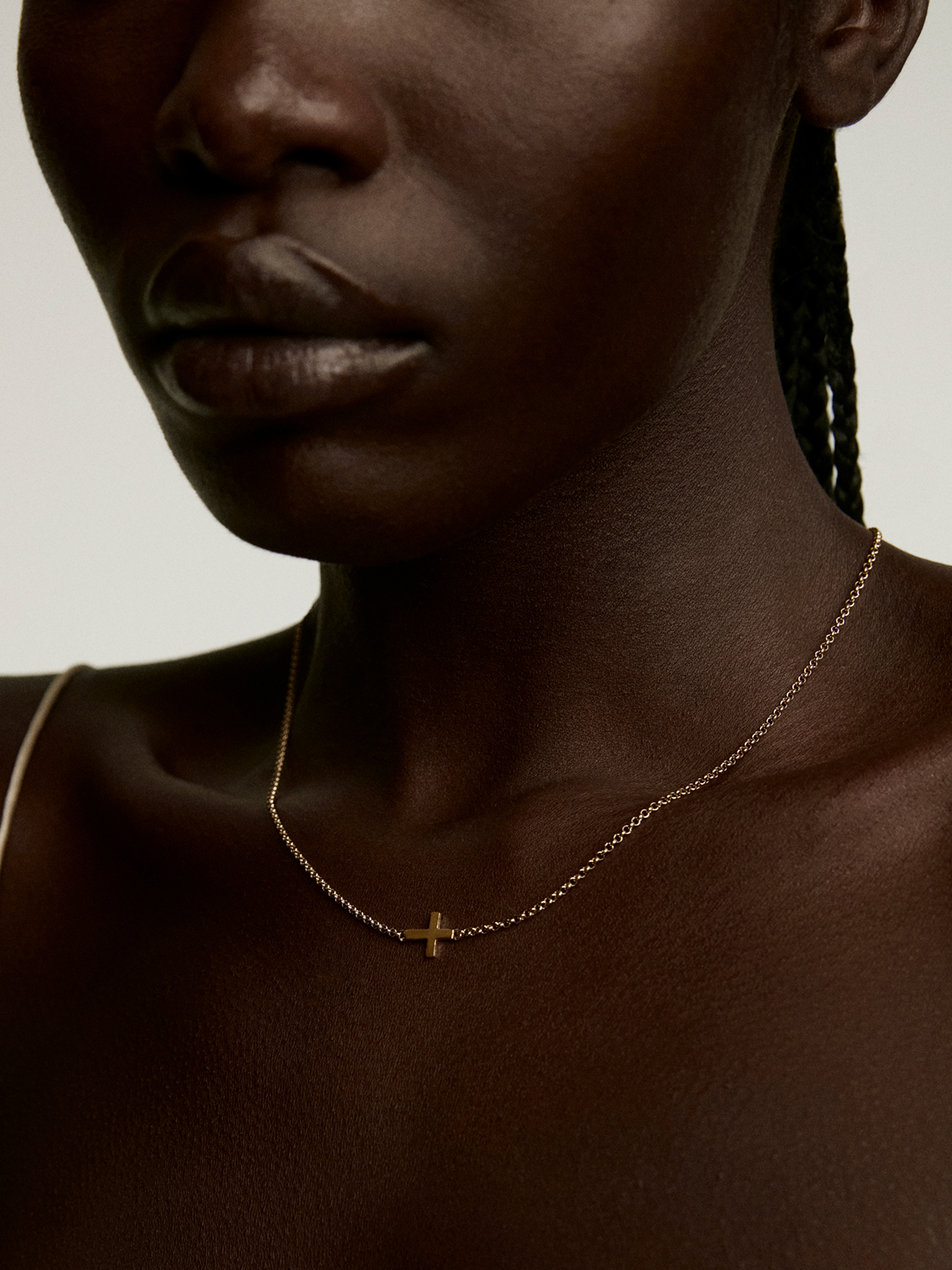 Gold plated simple cross necklace , J00653-02, hi-res