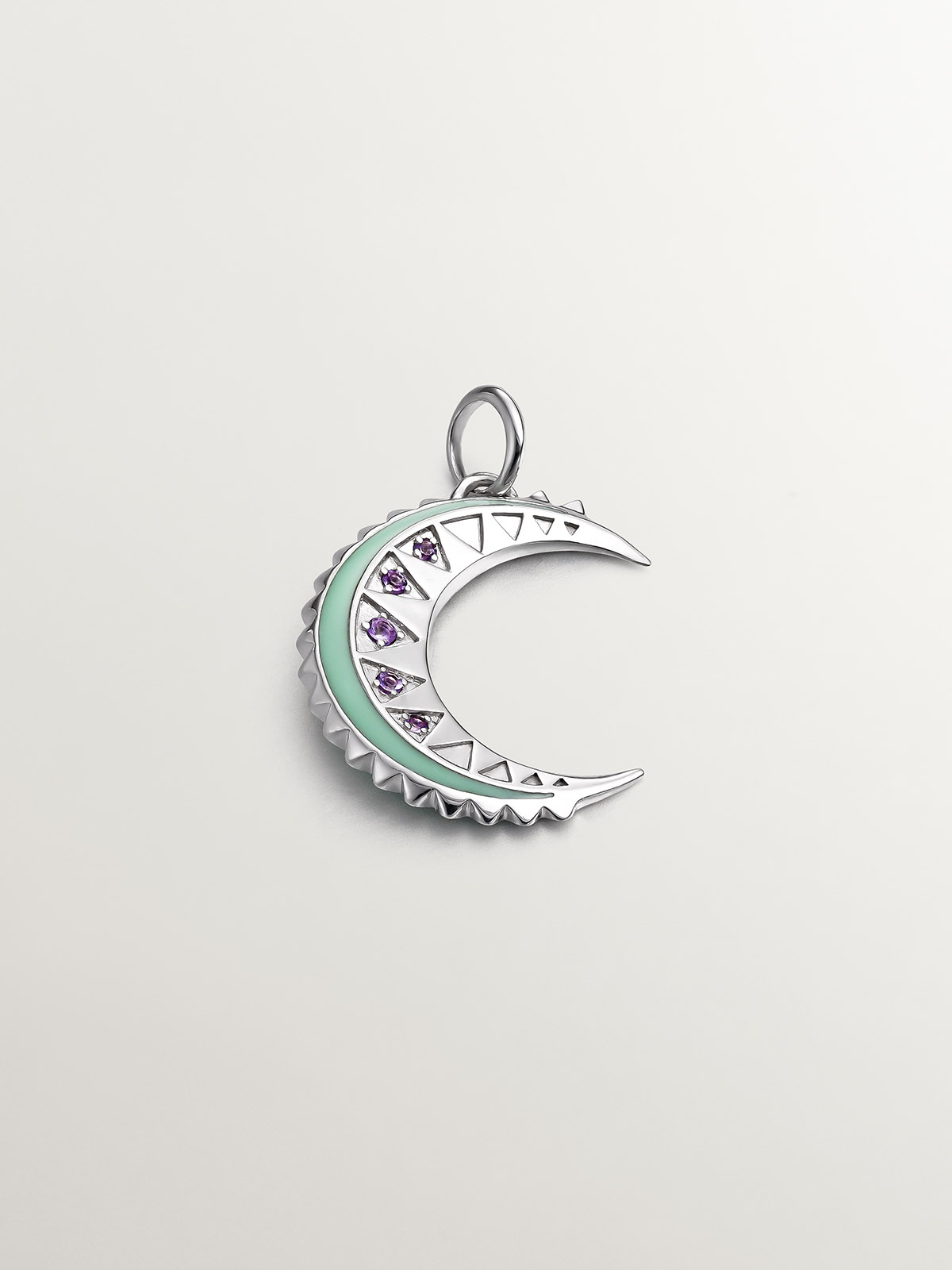 925 silver charm with purple ames, green enamel and moon shape