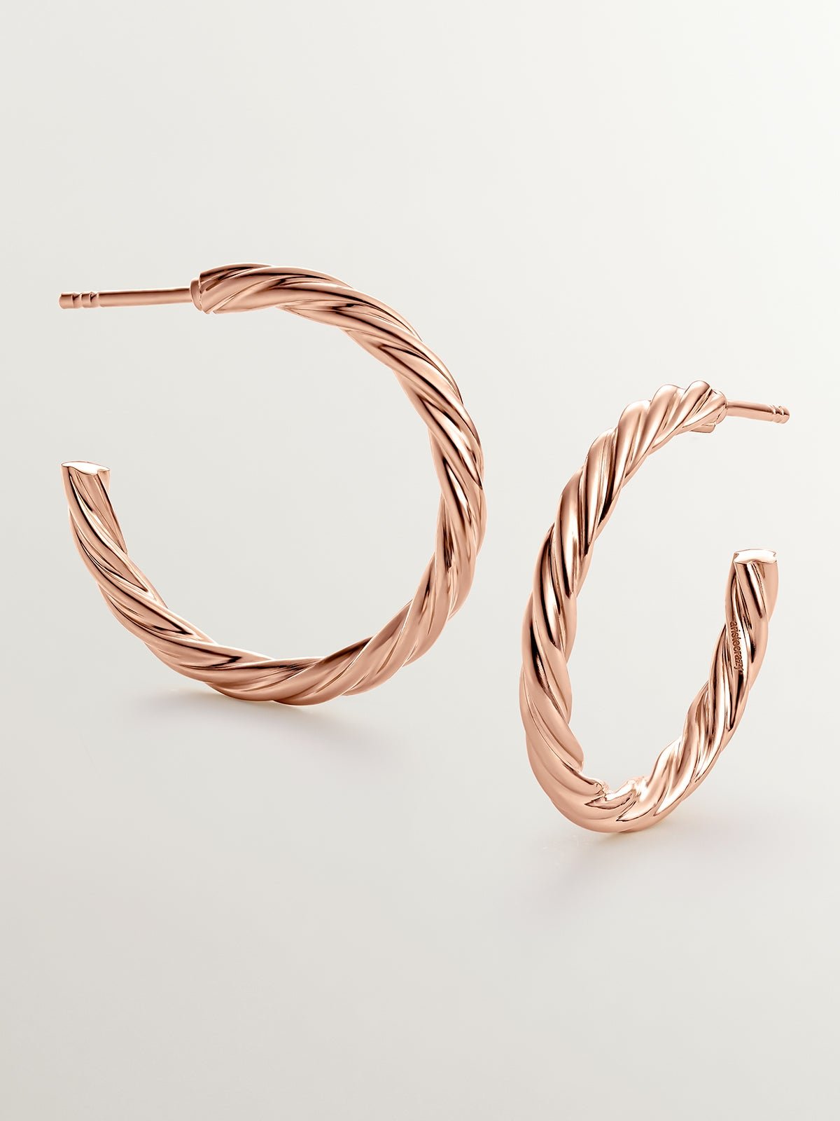 Pendientes de aro grandes de plata 925 bañada en oro rosa de 18K con textura gallonada