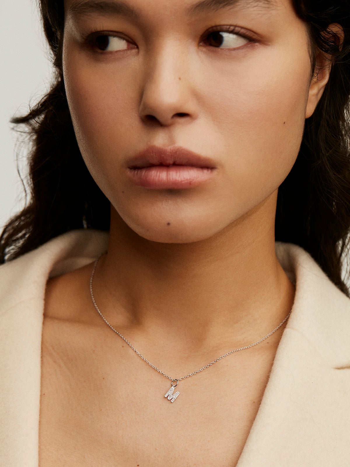 925 Silver Charm with White Topaz Initial M