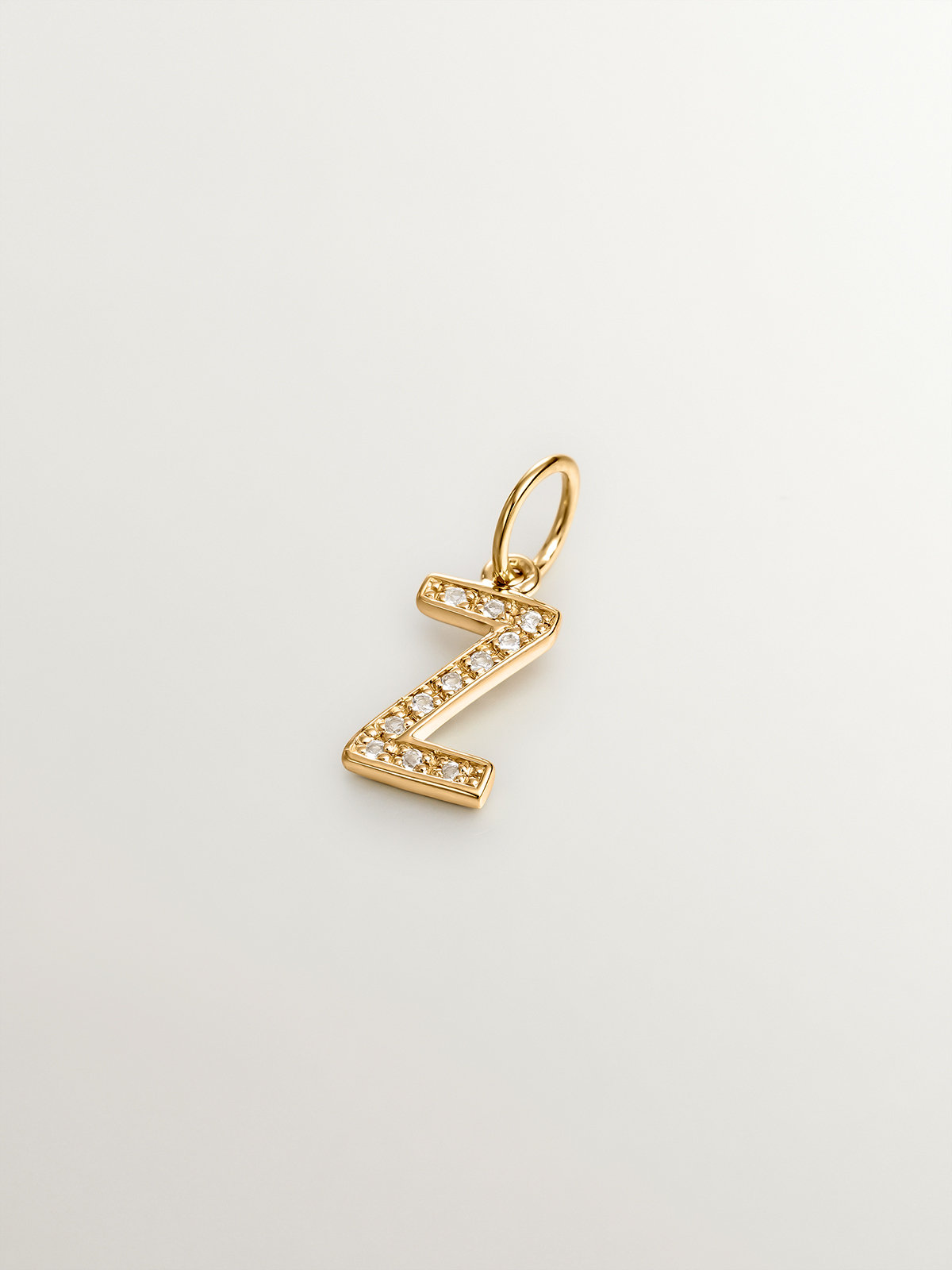 18K Yellow Gold Plated 925 Silver Charm with White Topaz Initial Z.