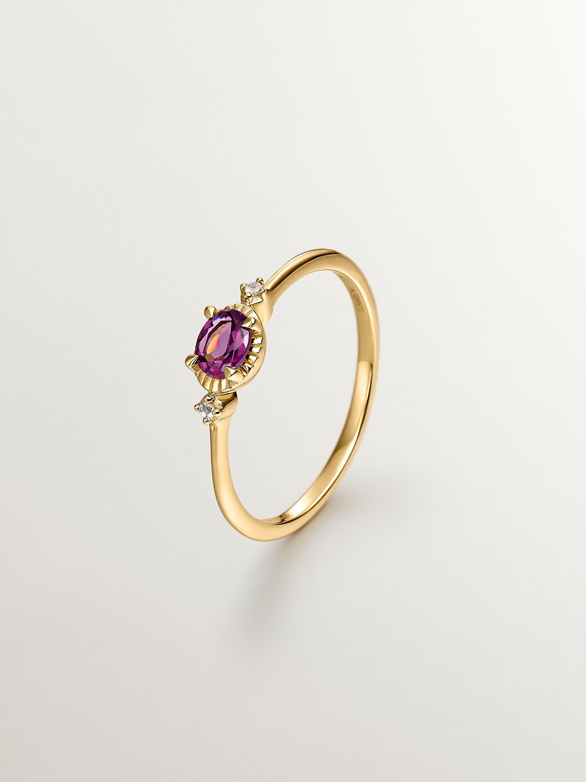 18K yellow gold plated 925 silver ring with rhodolite and topaz.