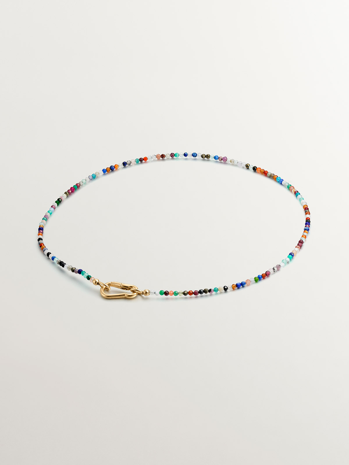925 Silver necklace, gold plated in 18K yellow gold with multicolored stone beads.