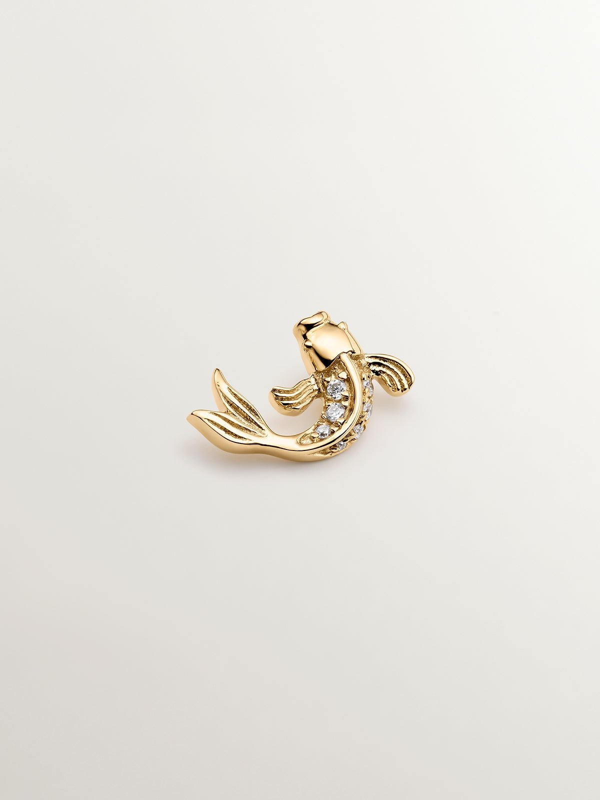 Boucle d'oreille individuelle en or jaune 18K avec des diamants en forme de poisson