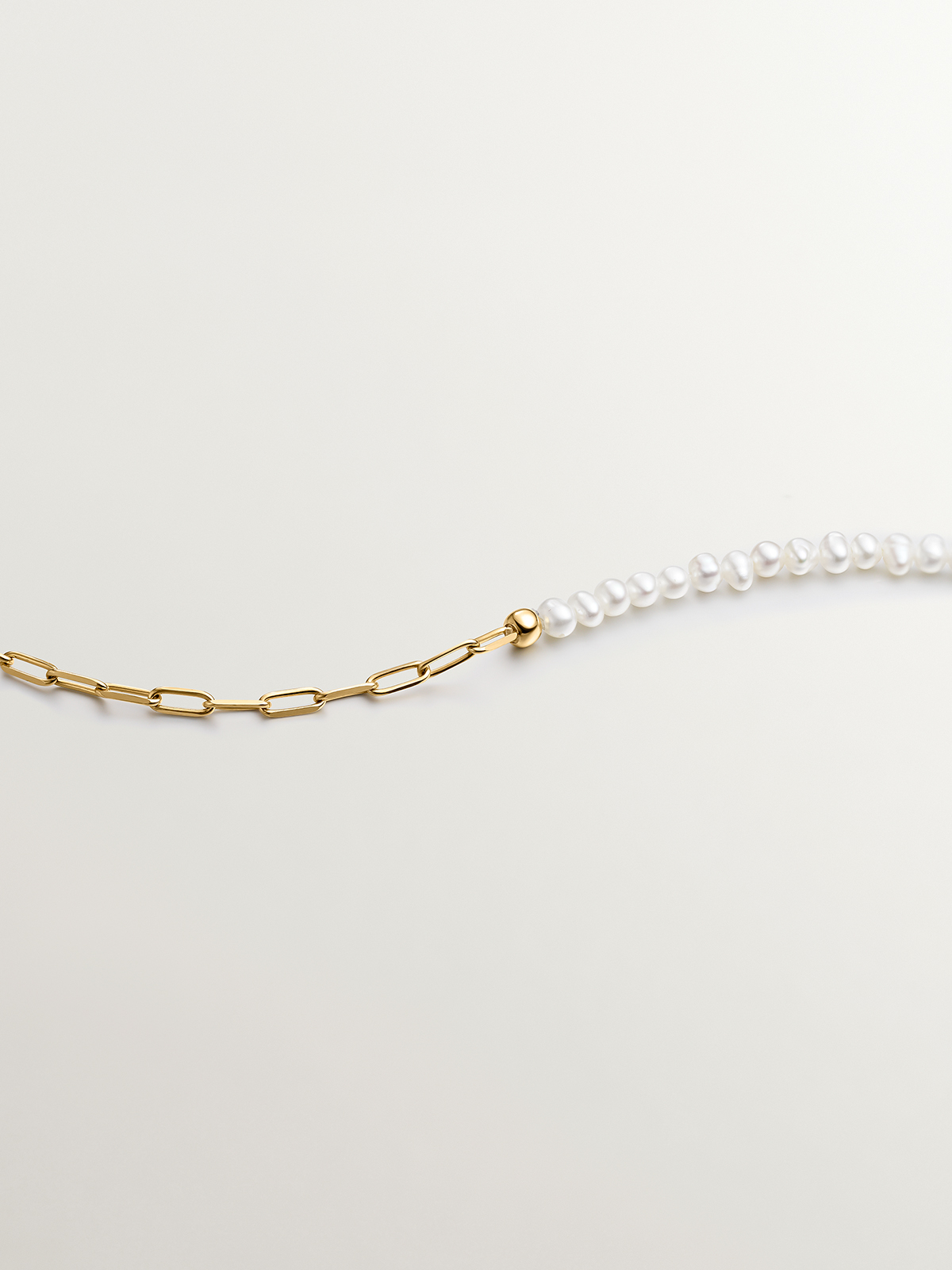 925 Collier à liaison argentée en or jaune 18 carats avec perles