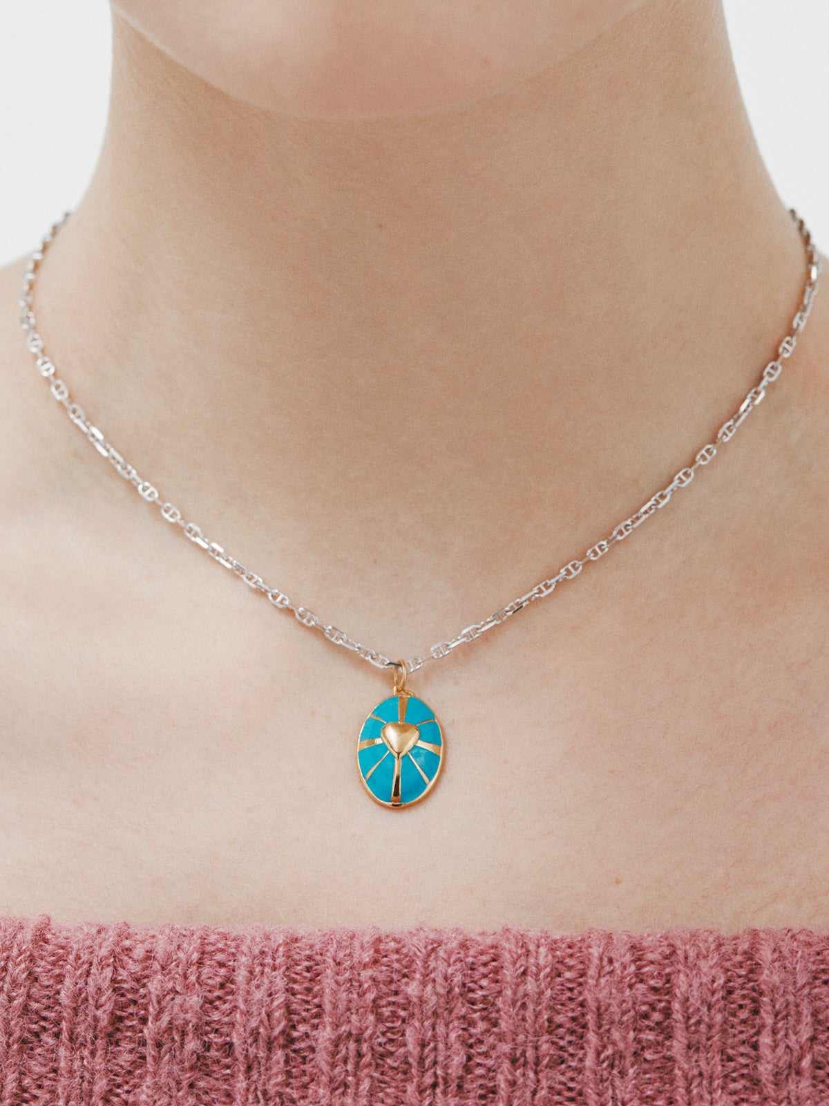 925 silver charm bathed in a yellow gold of 18K medal with a heart and turquoise enamel
