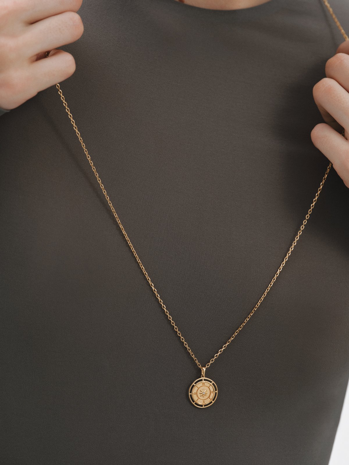 Charm de plata 925 bañada en oro amarillo de 18K con amatista morada y topacio blanco sobre rosa de los vientos