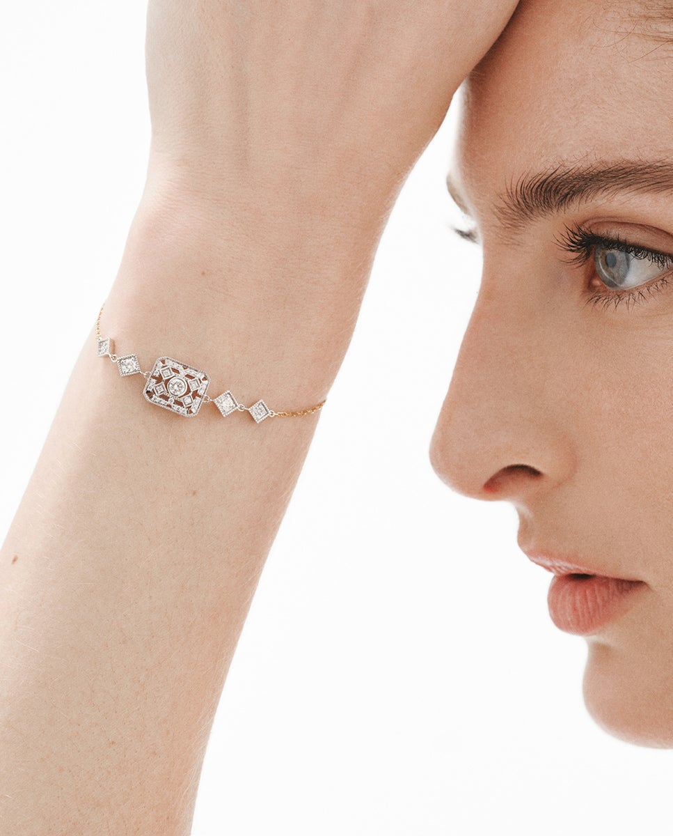 Bracelet en or blanc et jaune 18 carats avec diamants taille brillant