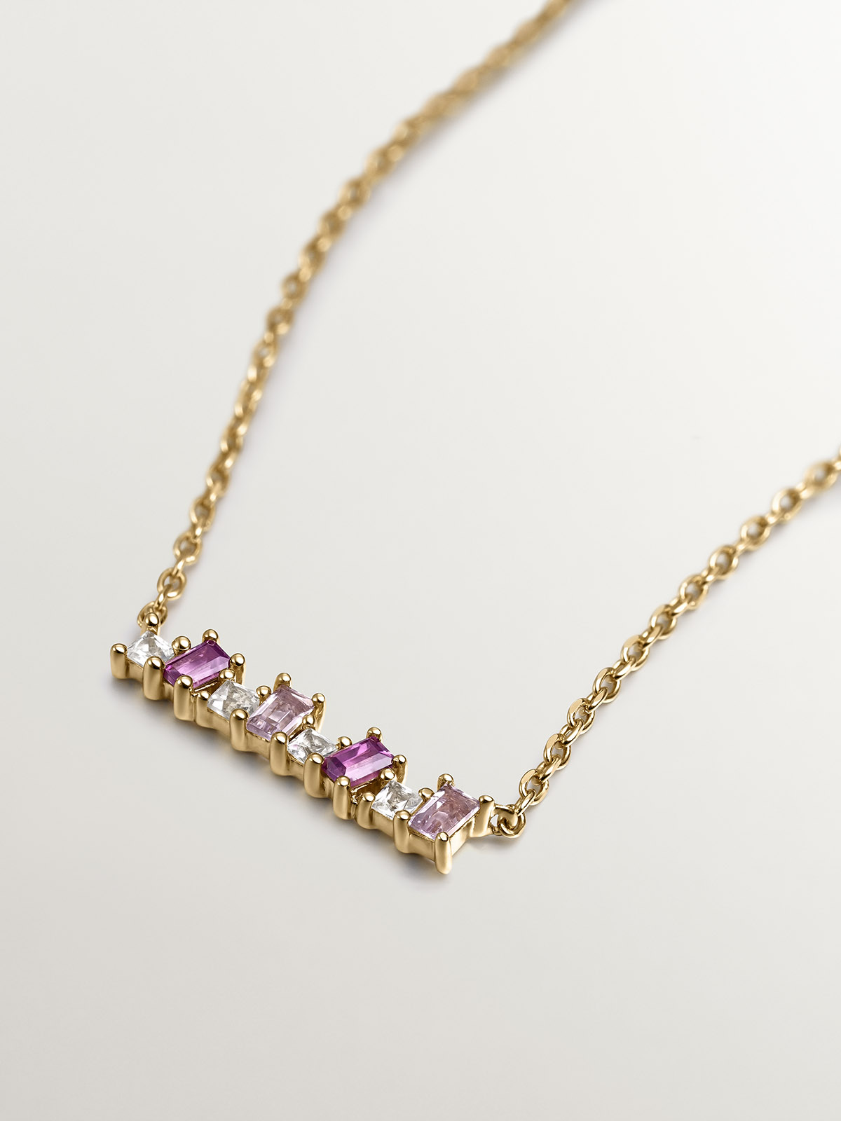 Colgante de plata 925 bañada en oro amarillo de 18K con rodolita rosa y amatista morada
