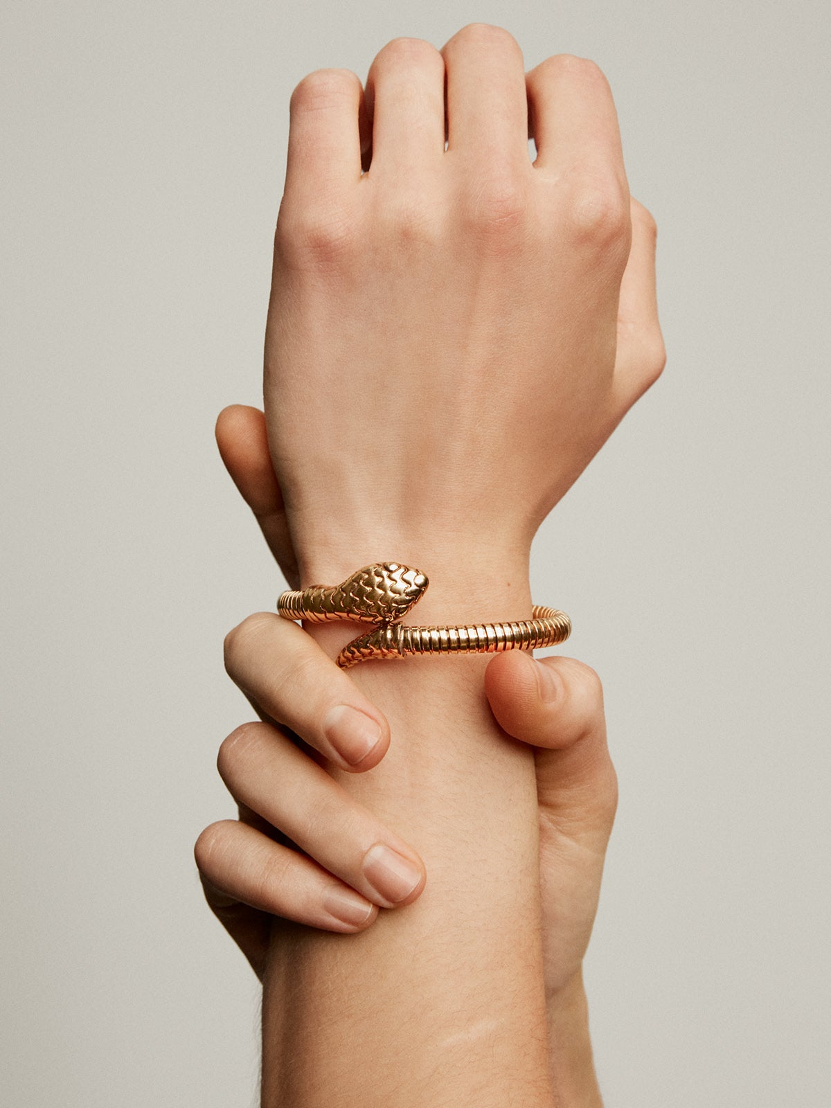 Bracelet rigide en argent sterling plaqué or jaune 18K en forme de serpent