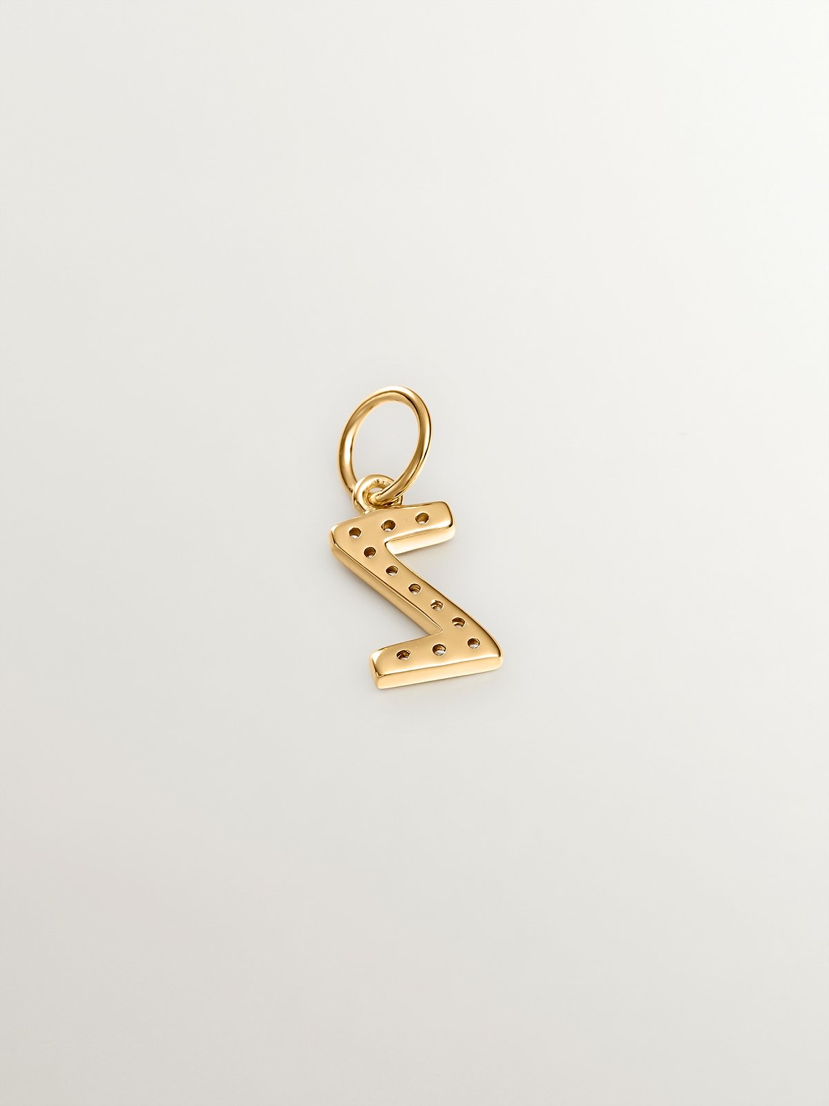 18K Yellow Gold Plated 925 Silver Charm with White Topaz Initial Z.