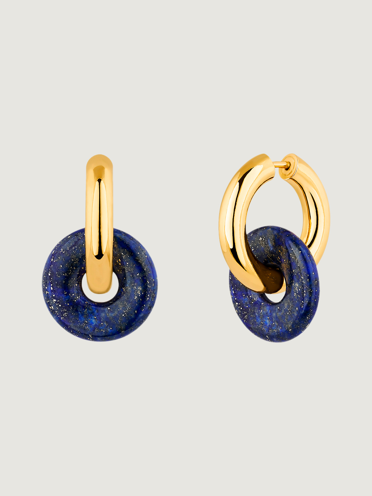 925 Silver hoop earrings plated in 18K Yellow Gold with Lapis Lazuli