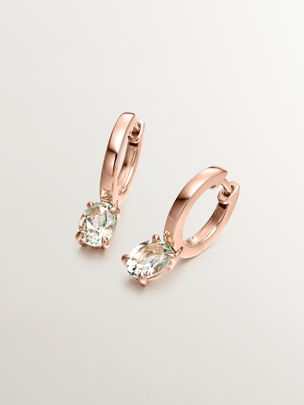 Boucles d'oreilles petites anneaux en argent 925 plaqué en or rose 18K avec quartz vert