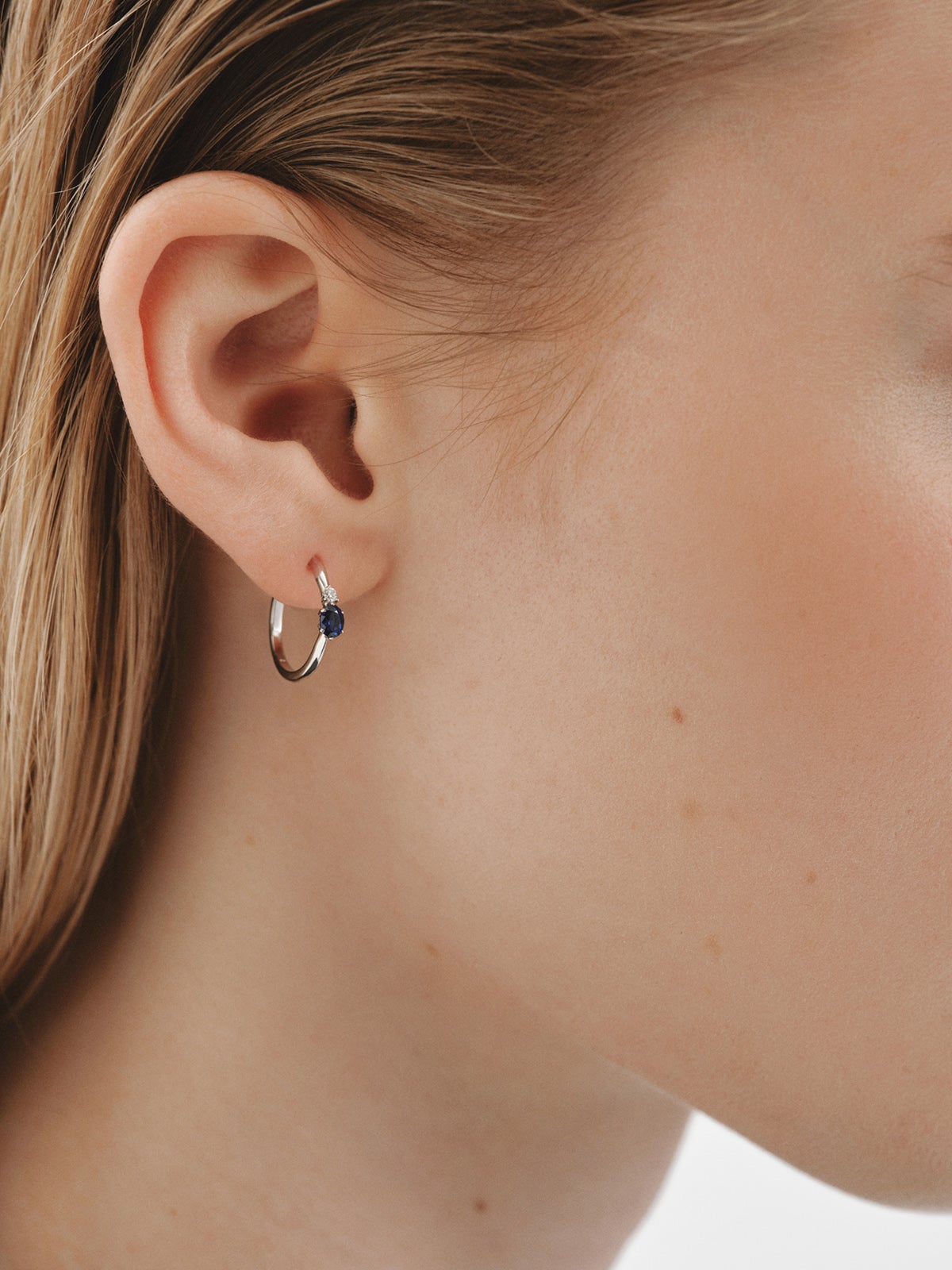 9K White Gold Sapphire and Diamond Single Hoop Earring