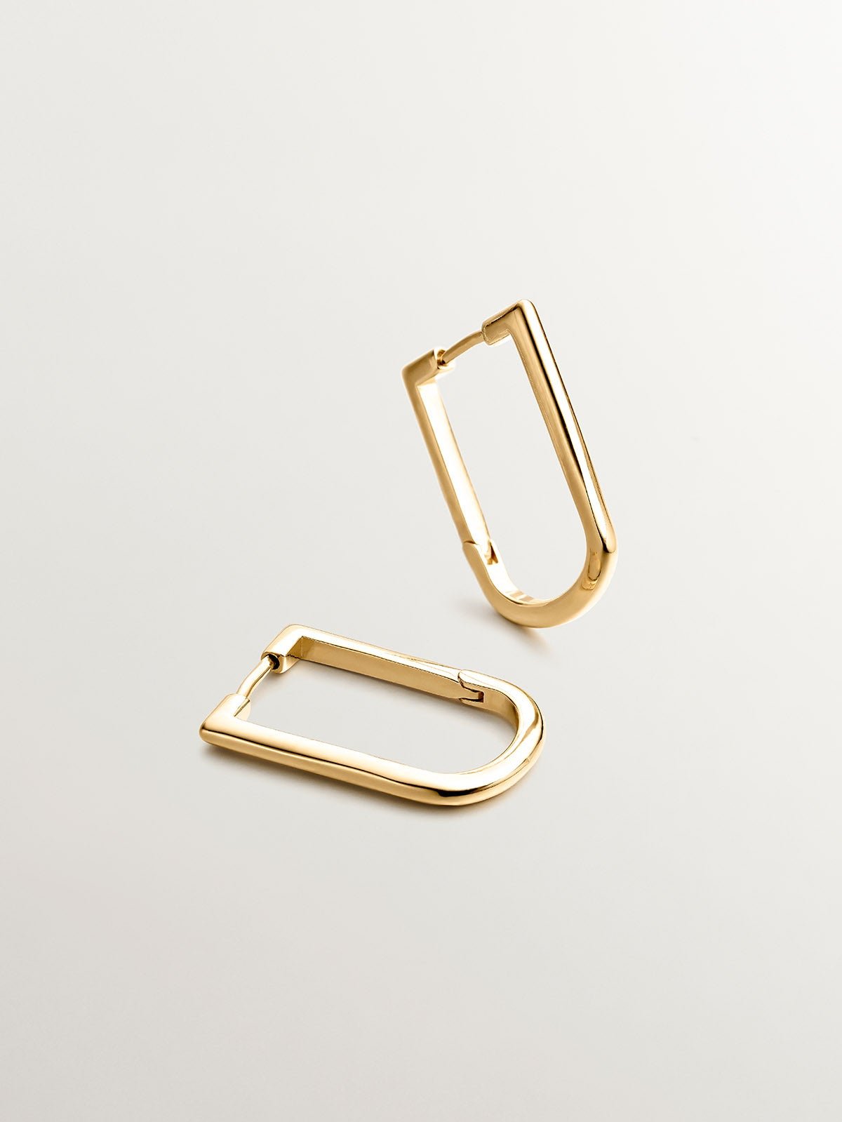 925 silver semi -rectangular ring earrings in 18k yellow gold