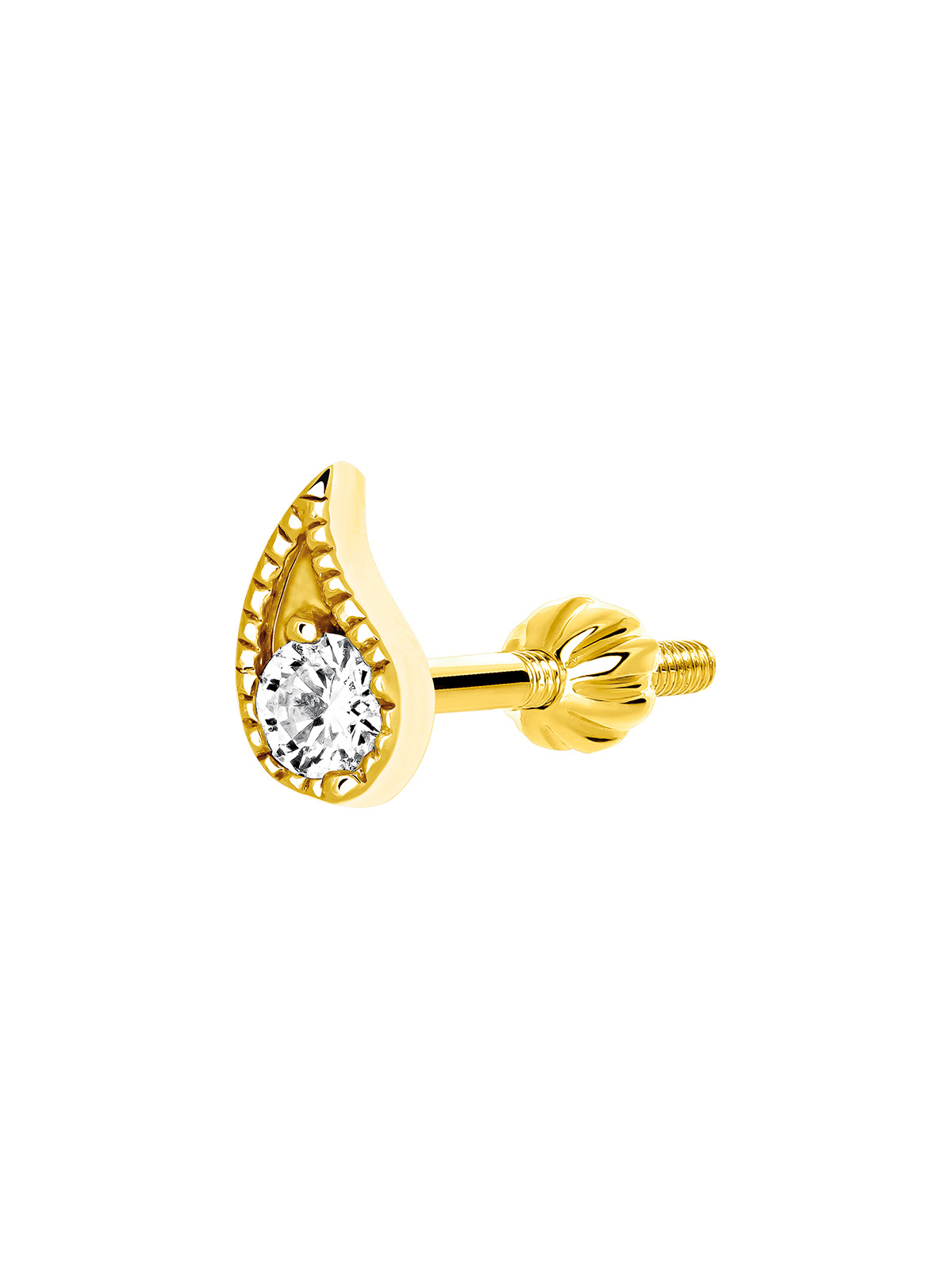 Individual 9K yellow gold earring in the shape of a butterfly with a diamond.
