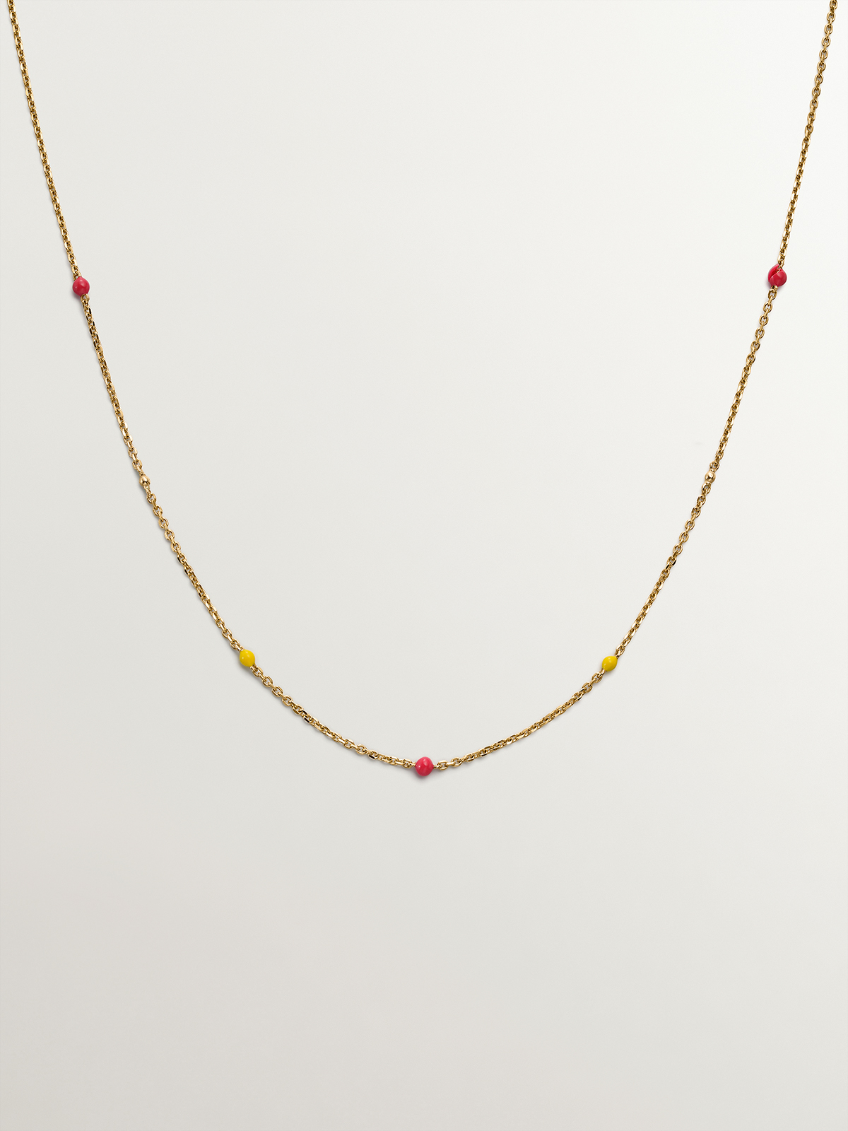 Cadena de eslabones rolo de oro amarillo de 9K con bolitas de esmalte multicolor