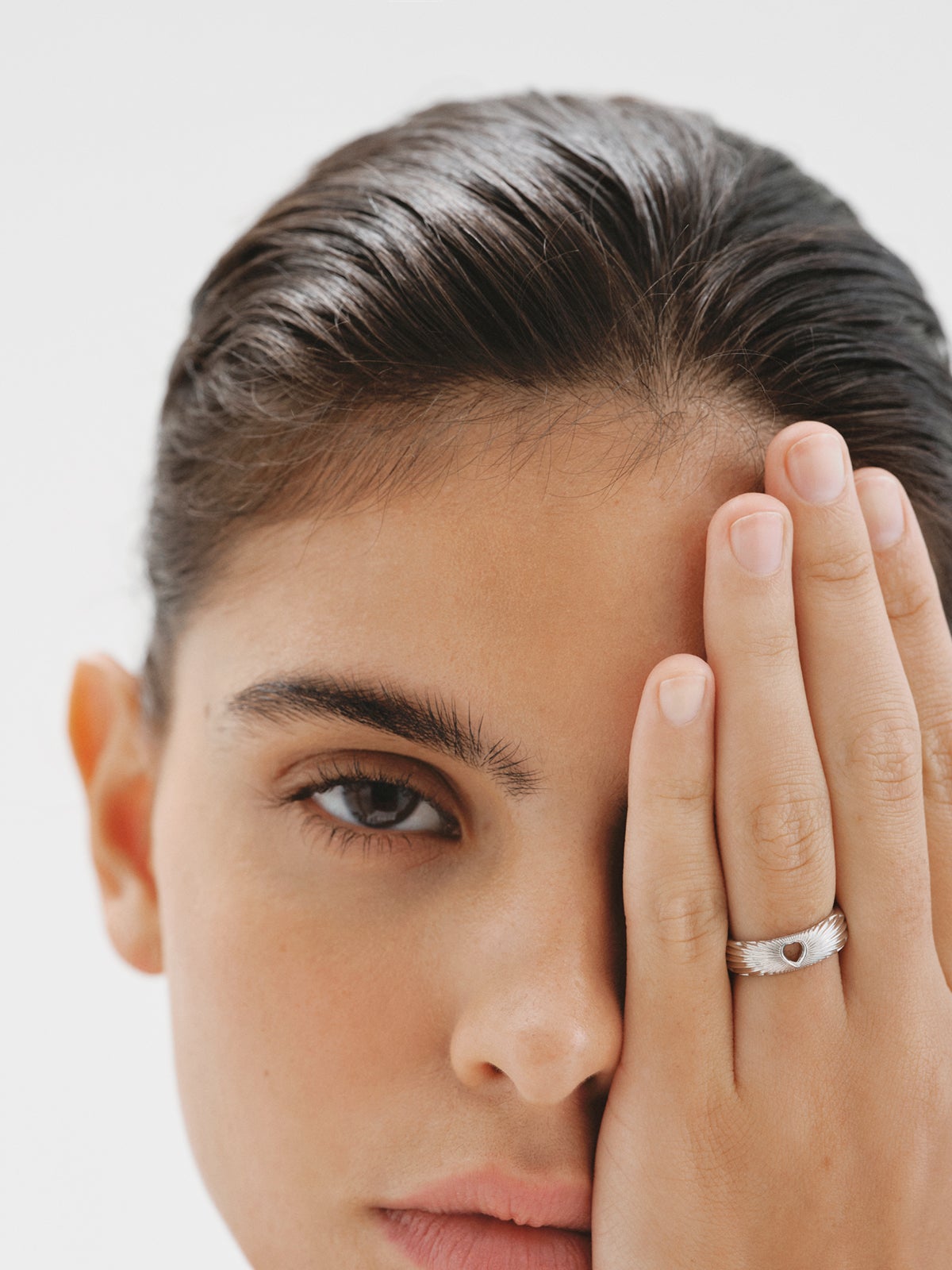 925 silver ring with heart and guilloché texture