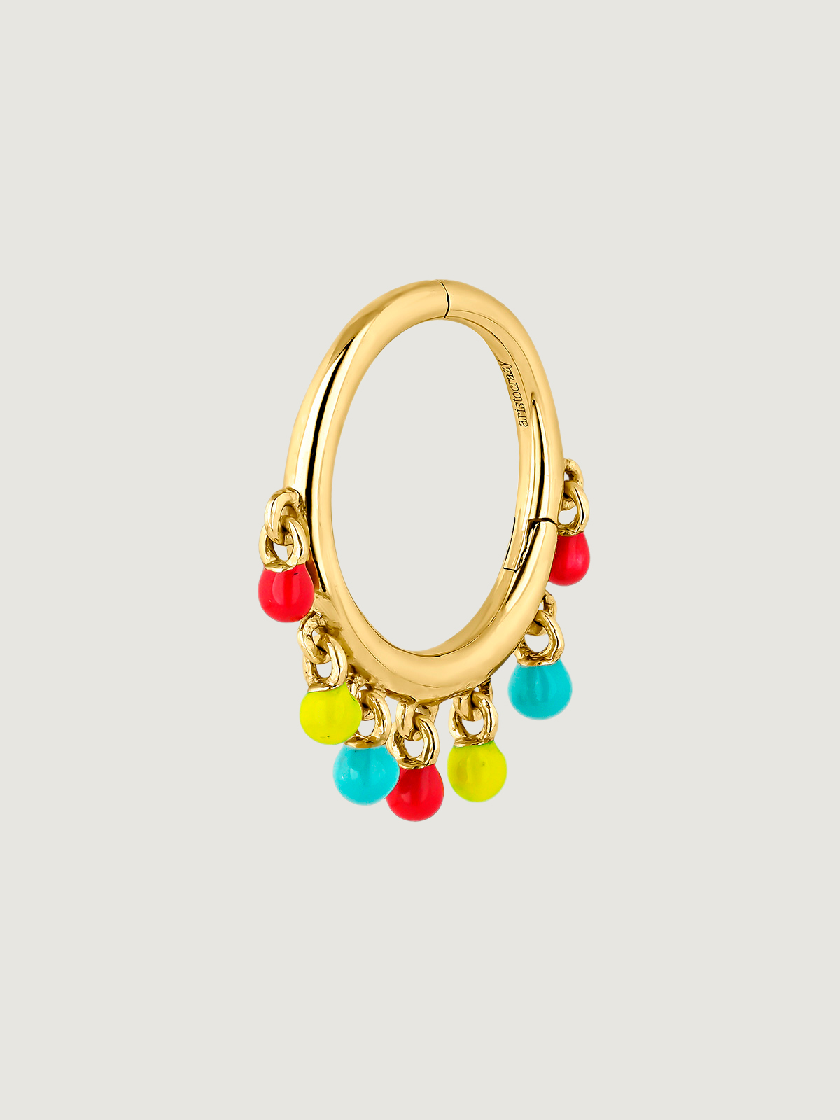 Pendiente individual de aro de oro amarillo de 9K con bolitas de esmalte multicolor