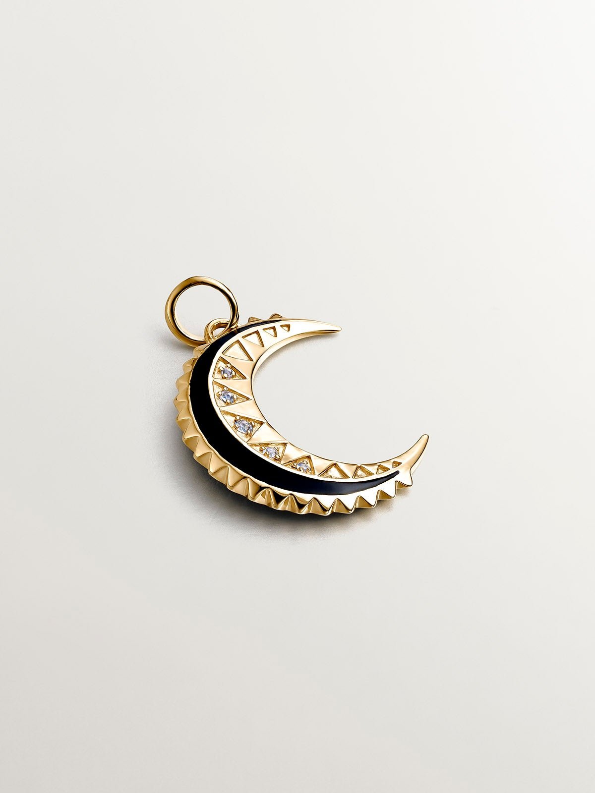 925 silver charm bathed in 18k yellow gold with white tapacios, black enamel and moon shape