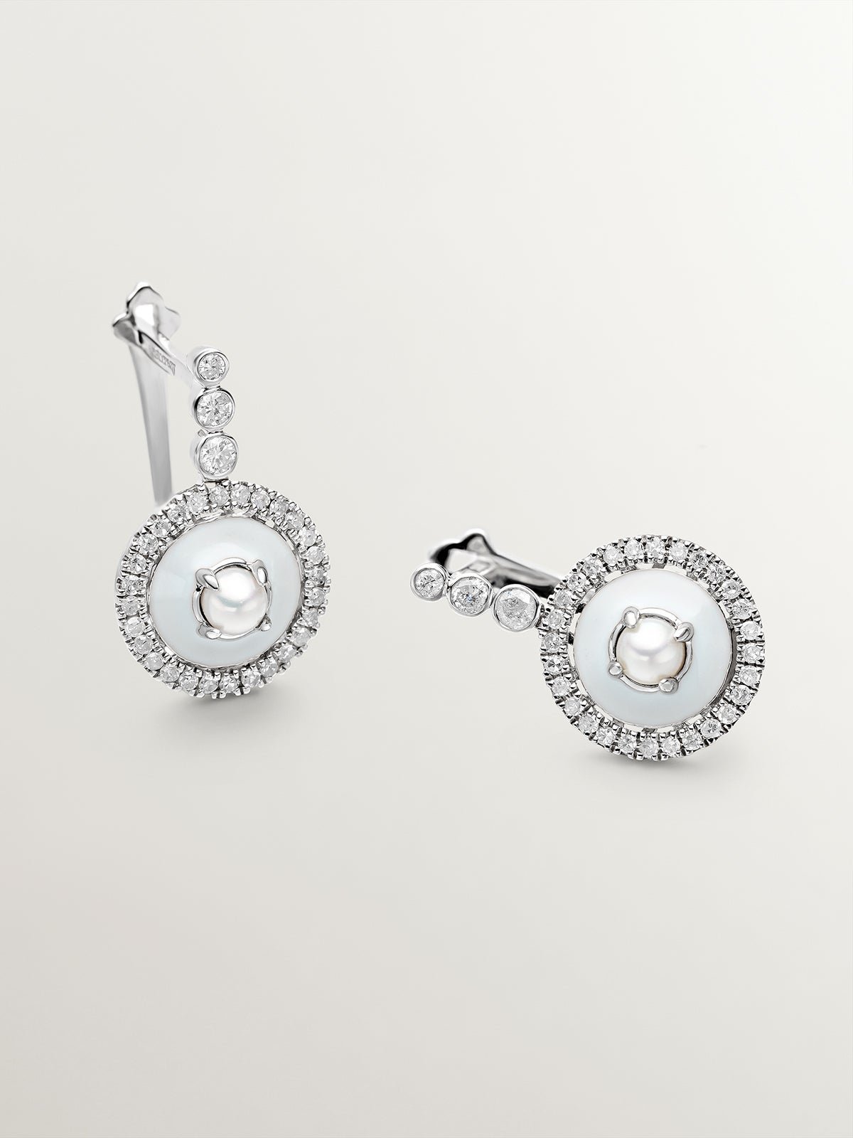 925 silver earrings with purple tannitas, white diamonds and white enamel