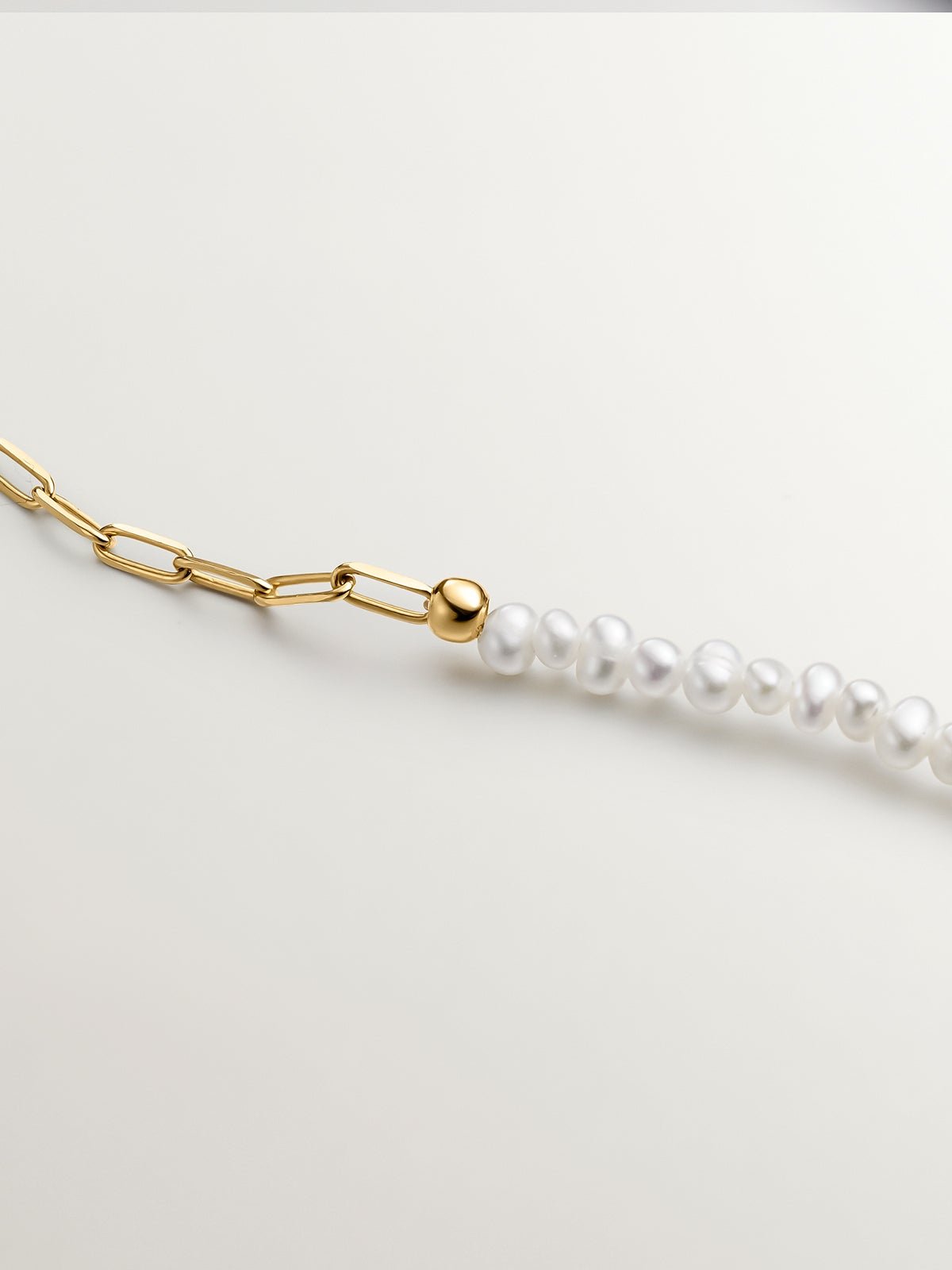 Pulsera de eslabones de plata 925 bañada en oro amarillo de 18K con perlas