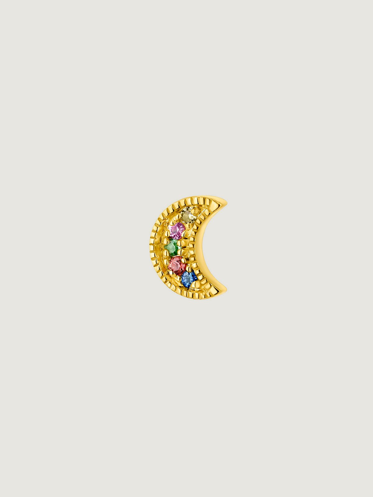 18K yellow gold piercing with multicolor sapphires and moon shape.