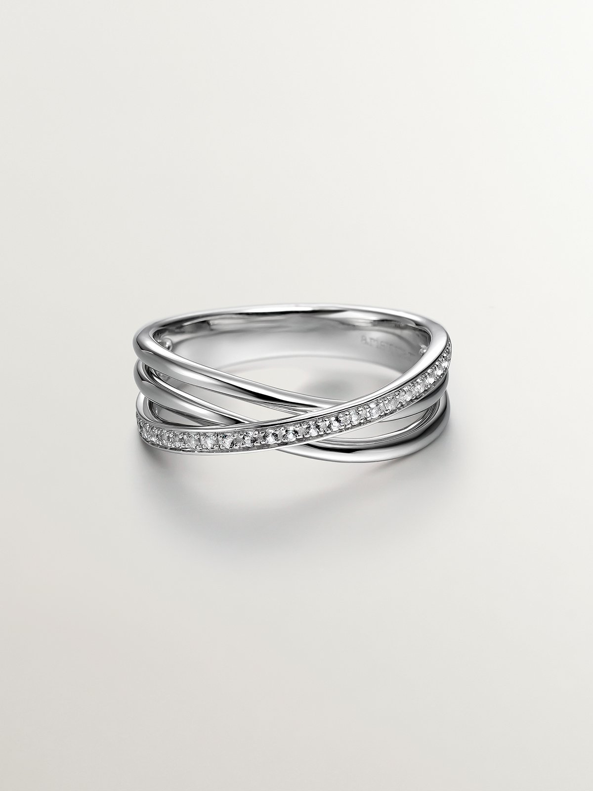 925 Silver Double Ring with White Topazes