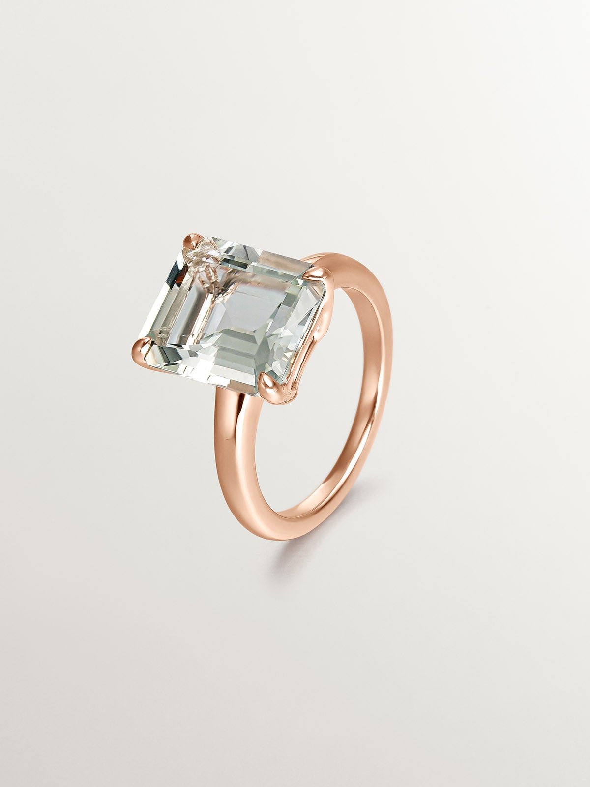 Anillo de plata 925 bañada en oro rosa de 18K con cuarzo verde