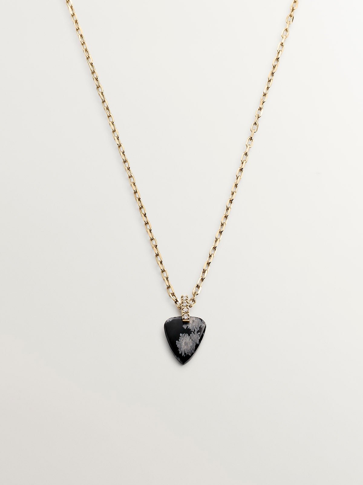 9K yellow gold necklace with teardrop-cut black obsidian and 0.03 ct brilliant-cut diamonds